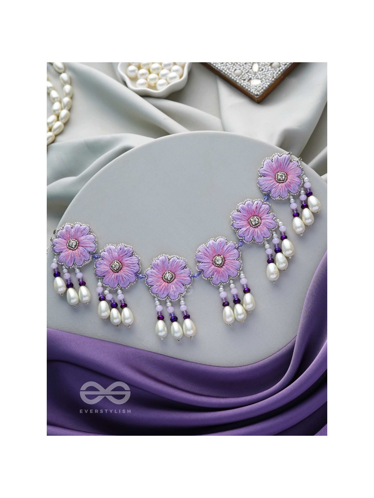 Tevana- The Pleasure Garden- Resham, Stones and Pearls Embroidered Choker Necklace 