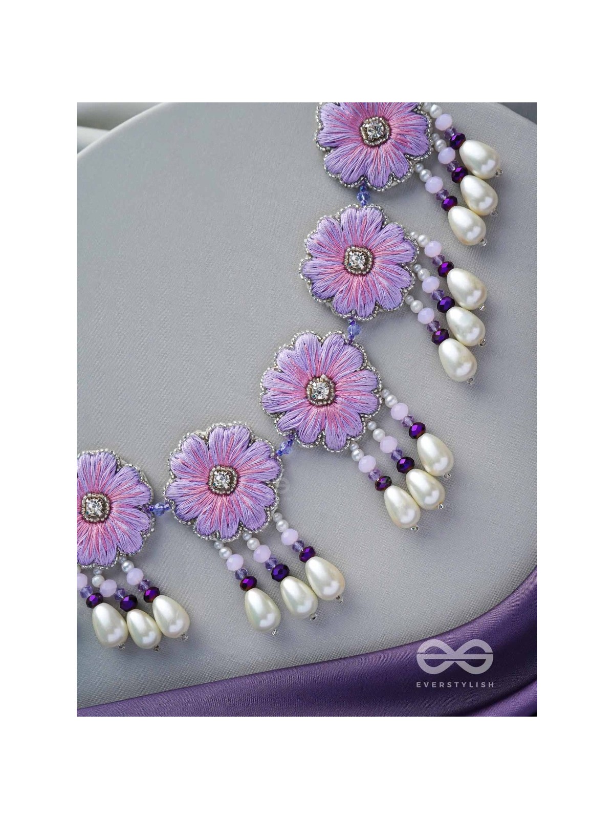 Tevana- The Pleasure Garden- Resham, Stones and Pearls Embroidered Choker Necklace 