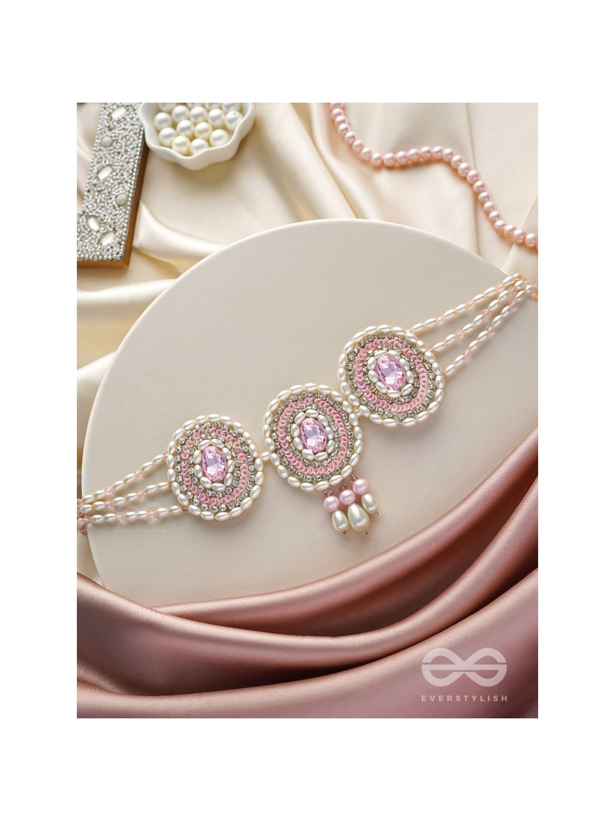 Avaarya- The Enchanting- Stones, Pearls and Sequins Embroidered Choker Necklace 
