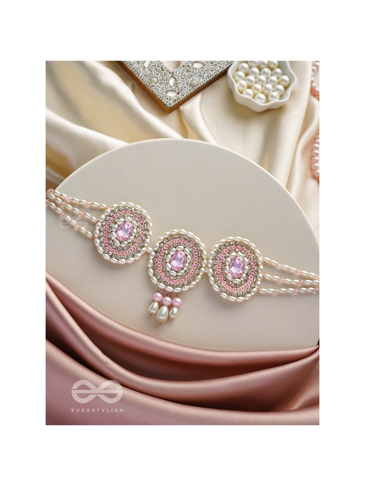 Avaarya- The Enchanting- Stones, Pearls and Sequins Embroidered Choker Necklace 