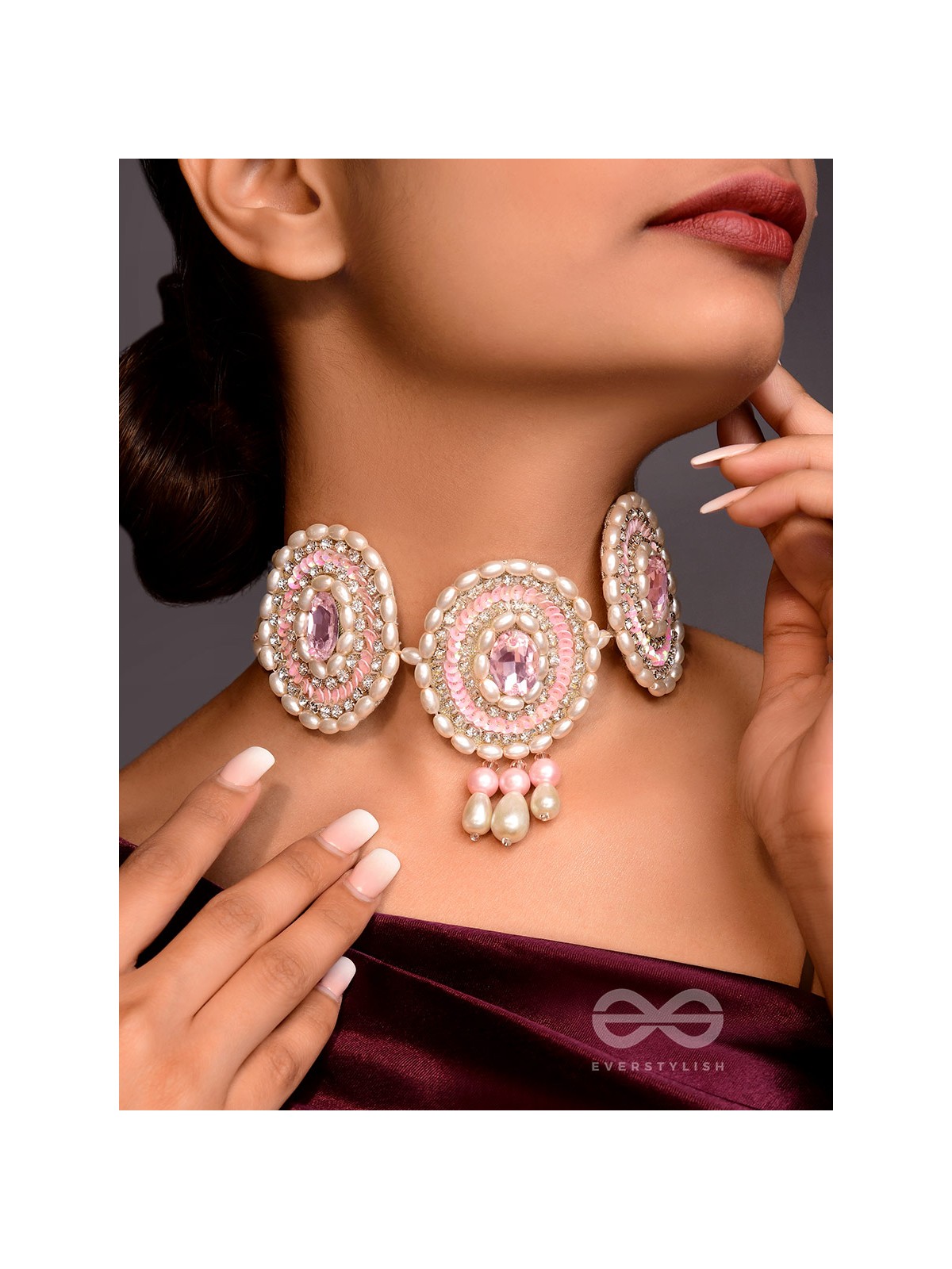 Avaarya- The Enchanting- Stones, Pearls and Sequins Embroidered Choker Necklace 