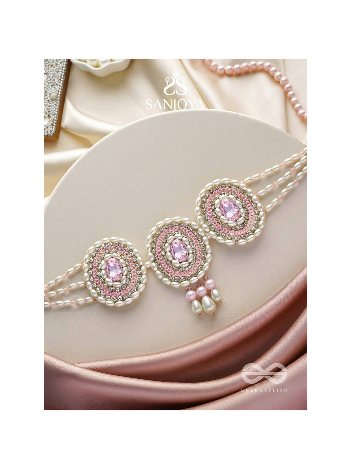 Avaarya- The Enchanting- Stones, Pearls and Sequins Embroidered Choker Necklace 