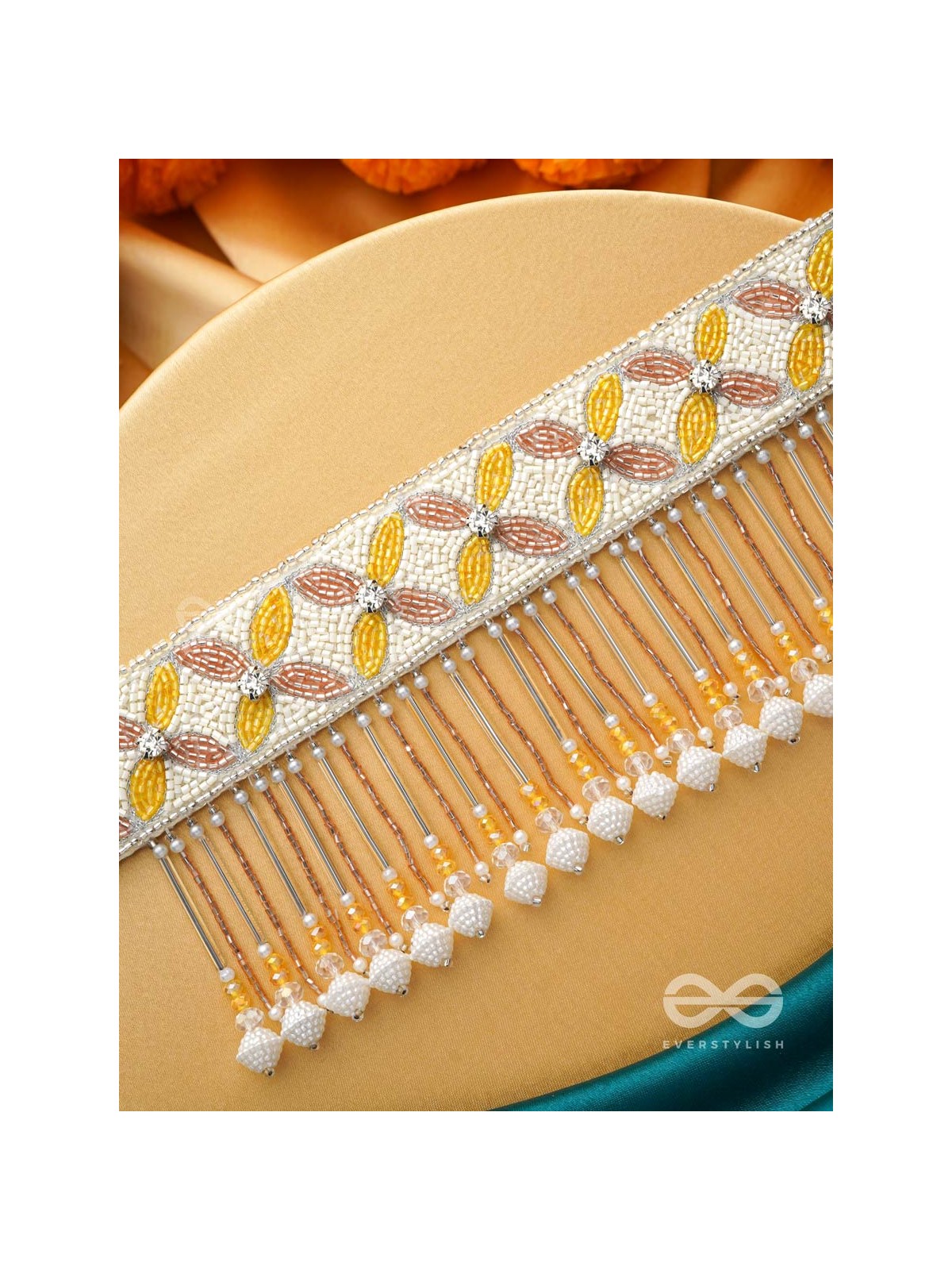 Ajathya- The Yellow Jasmine- Stones and Glass Beads Embroidered Choker Necklace