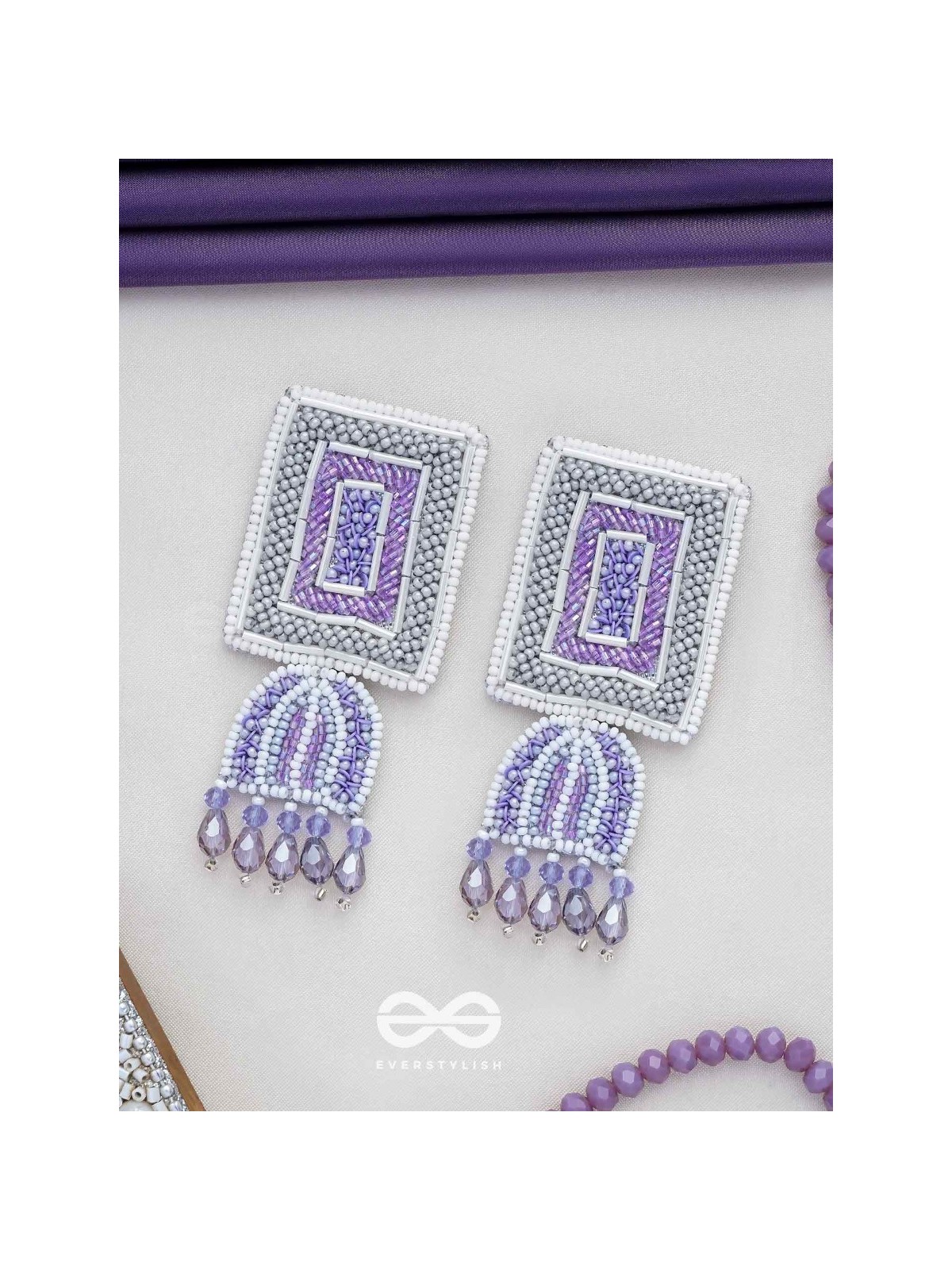 Haarya- The Beautiful Bell- Beads and Glass Drops Embroidered Earrings