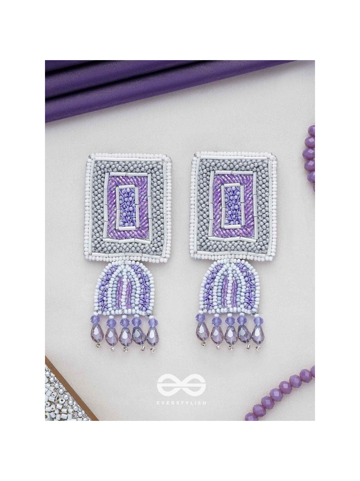 Haarya- The Beautiful Bell- Beads and Glass Drops Embroidered Earrings