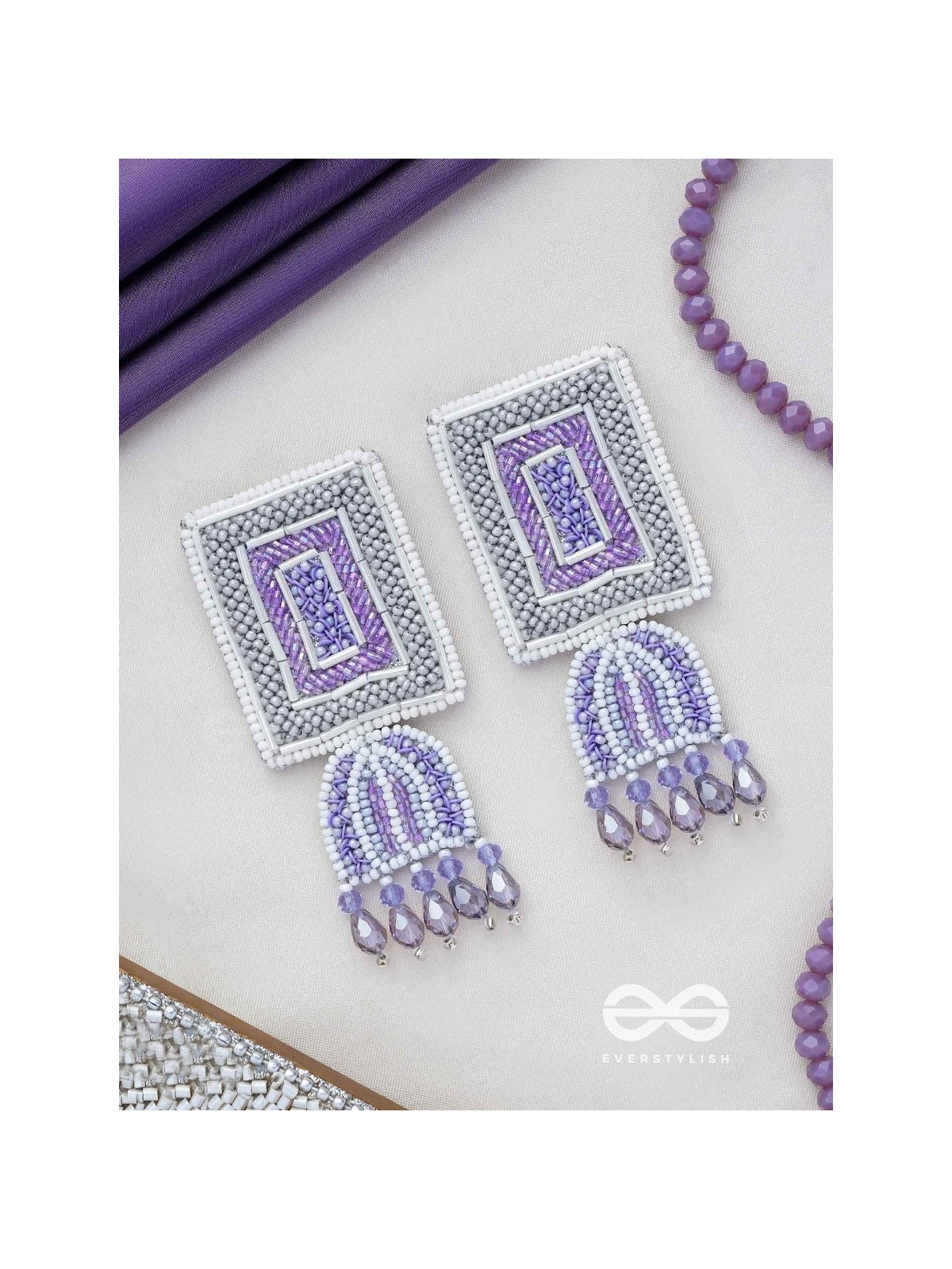 Haarya- The Beautiful Bell- Beads and Glass Drops Embroidered Earrings