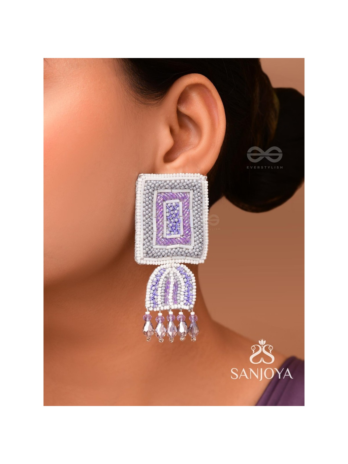 Haarya- The Beautiful Bell- Beads and Glass Drops Embroidered Earrings