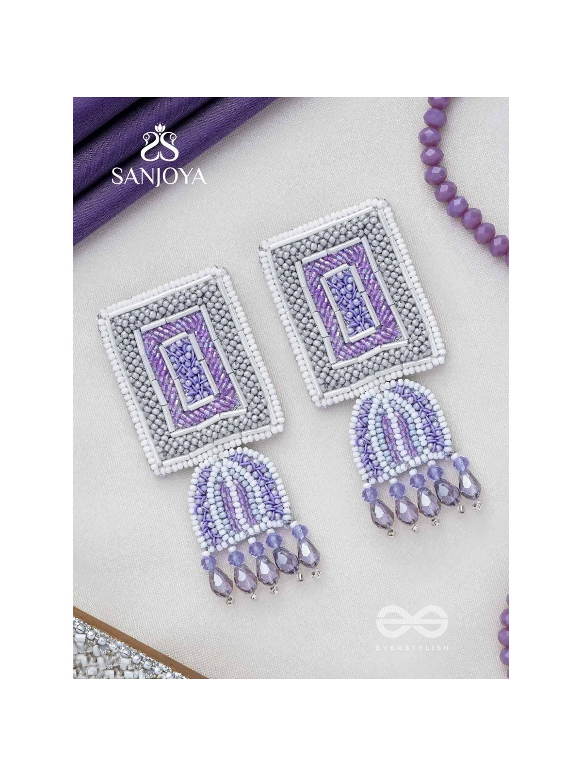 Haarya- The Beautiful Bell- Beads and Glass Drops Embroidered Earrings