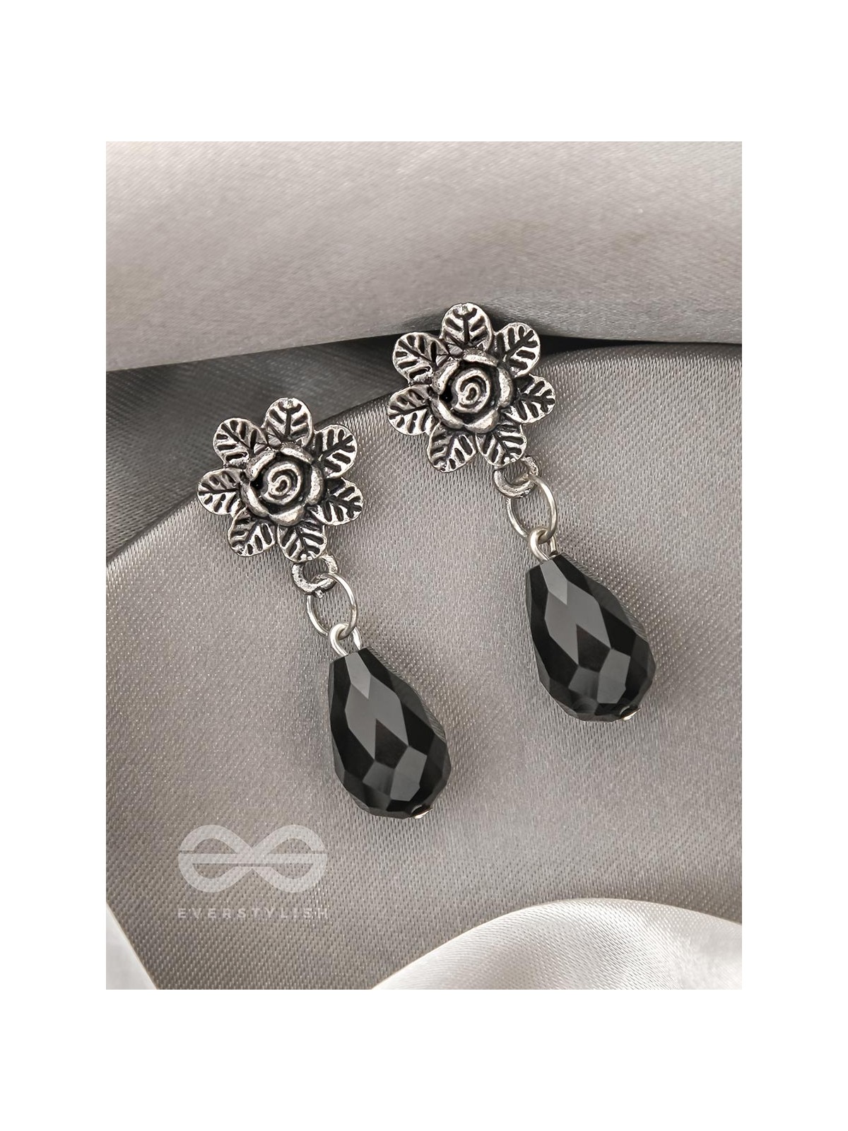 The Frosted Flower- Tiny Trinket Earrings (Ebony Black)