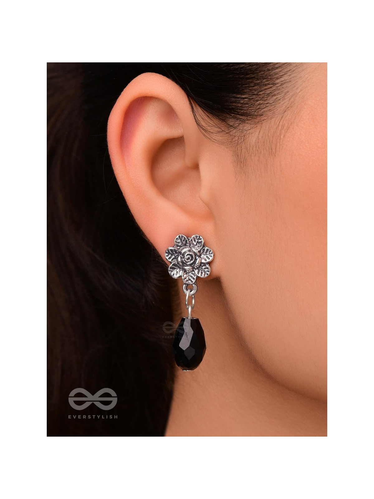 The Frosted Flower- Tiny Trinket Earrings (Ebony Black)