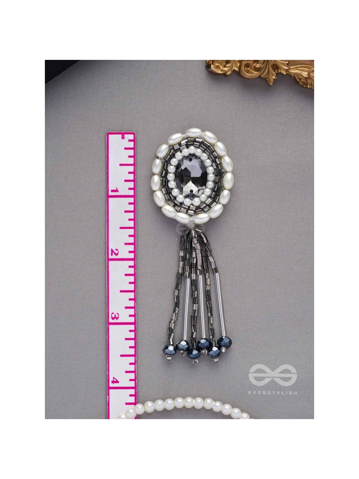 Mukuraya- The Tinged Mirror- Pearls, Stones and Glass Beads Embroidered Earrings