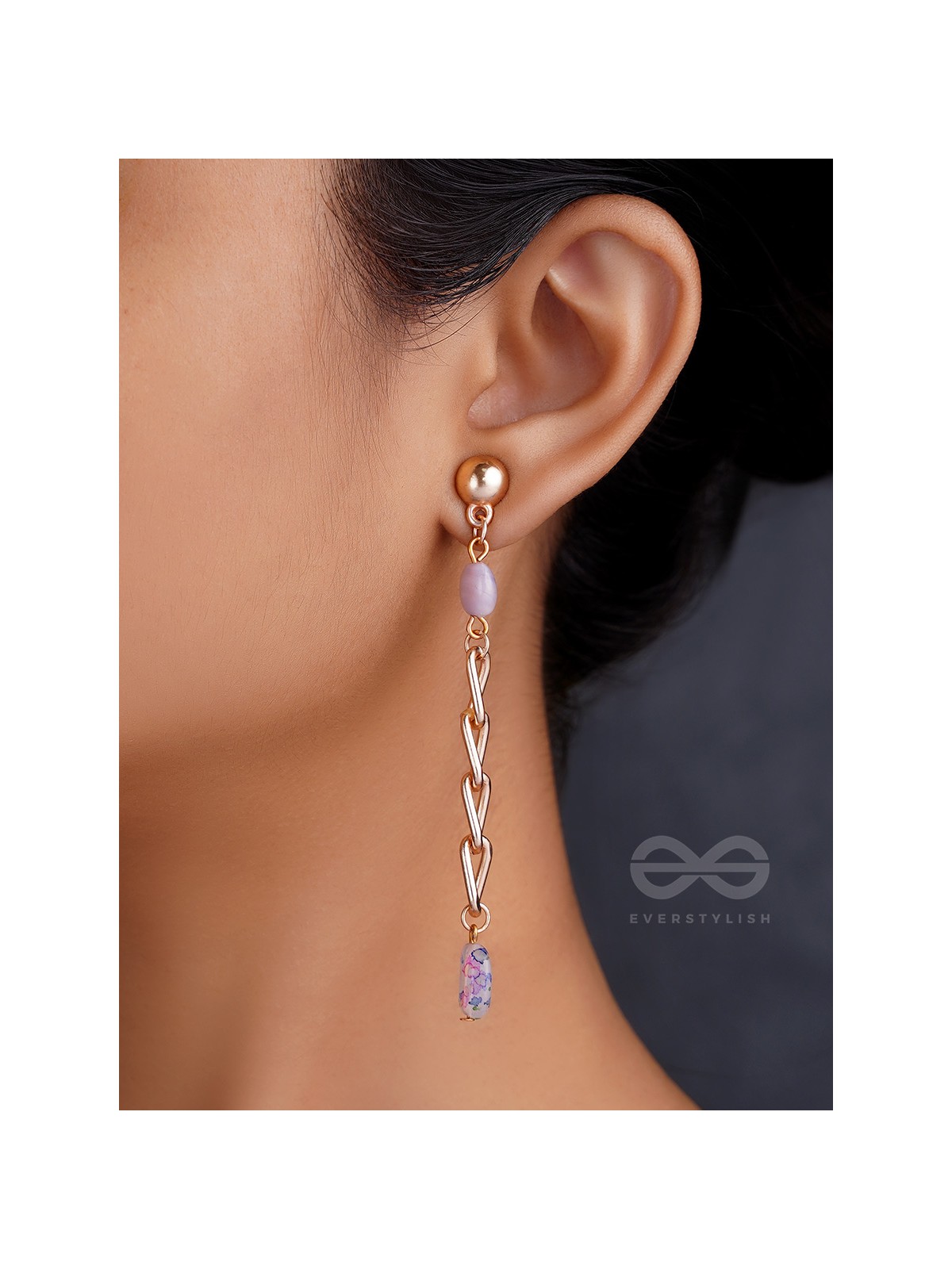 THE CHAIN OF GLORY- GOLDEN EMBELLISHED EARRINGS (ORCHID PURPLE)