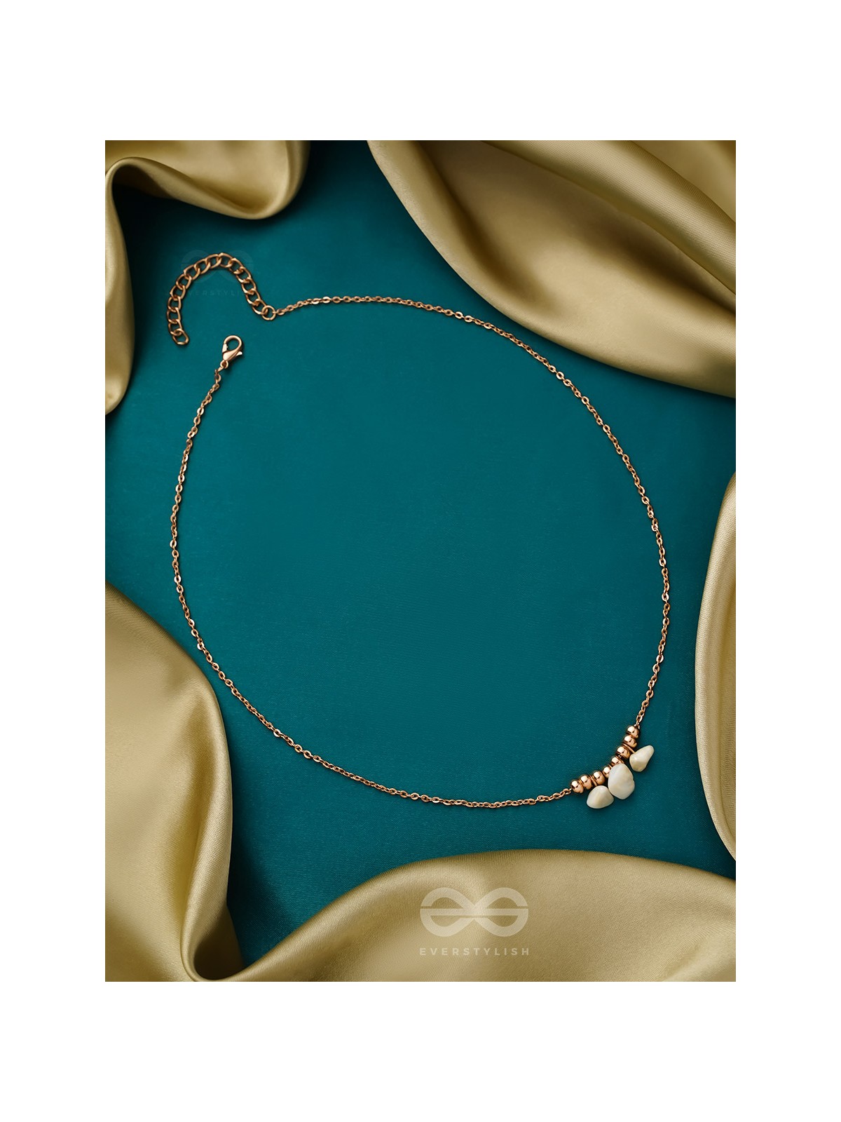 Three's Company- Golden Pearl Necklace With Anti-Tarnish Coating