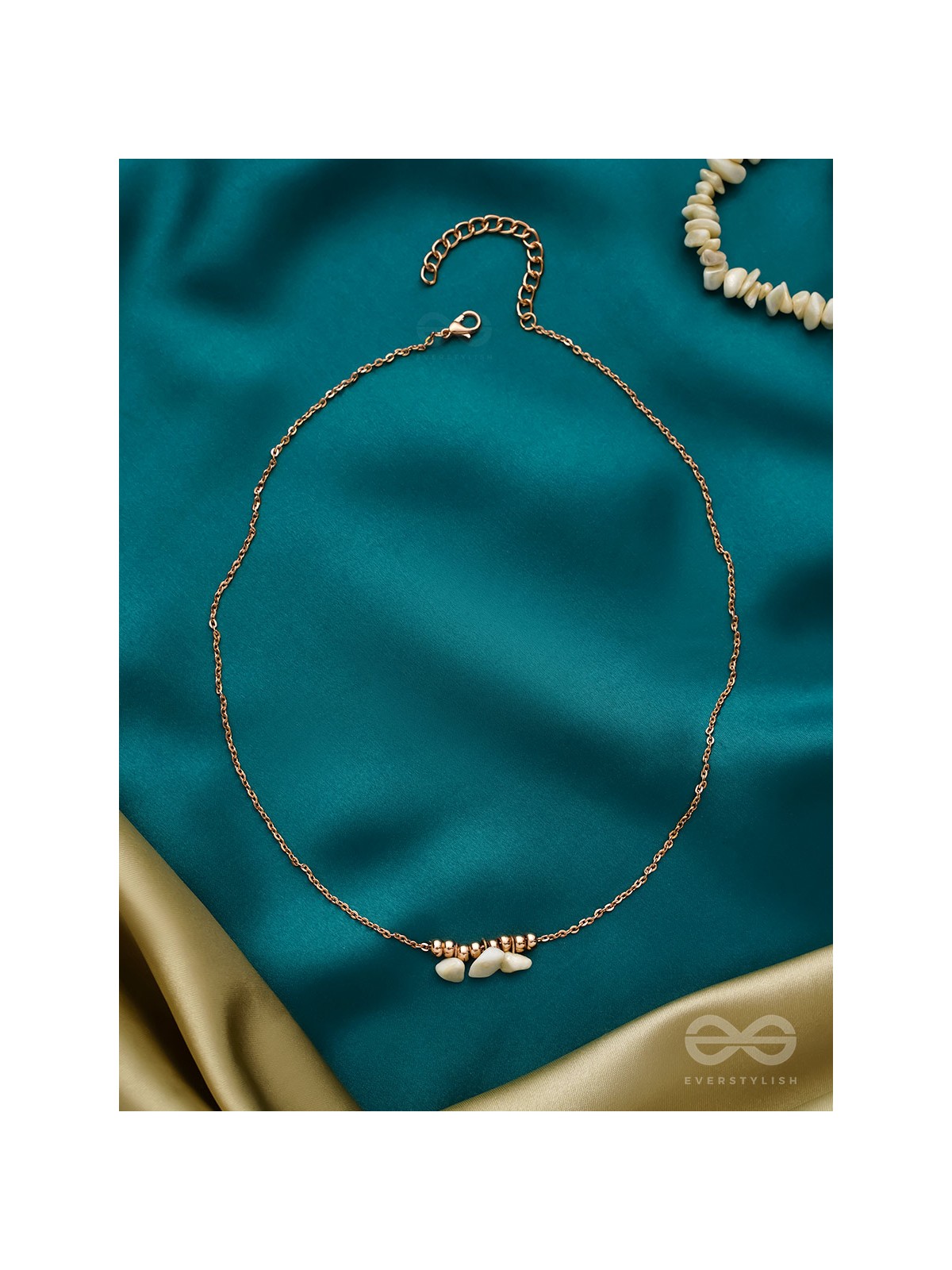 Three's Company- Golden Pearl Necklace With Anti-Tarnish Coating