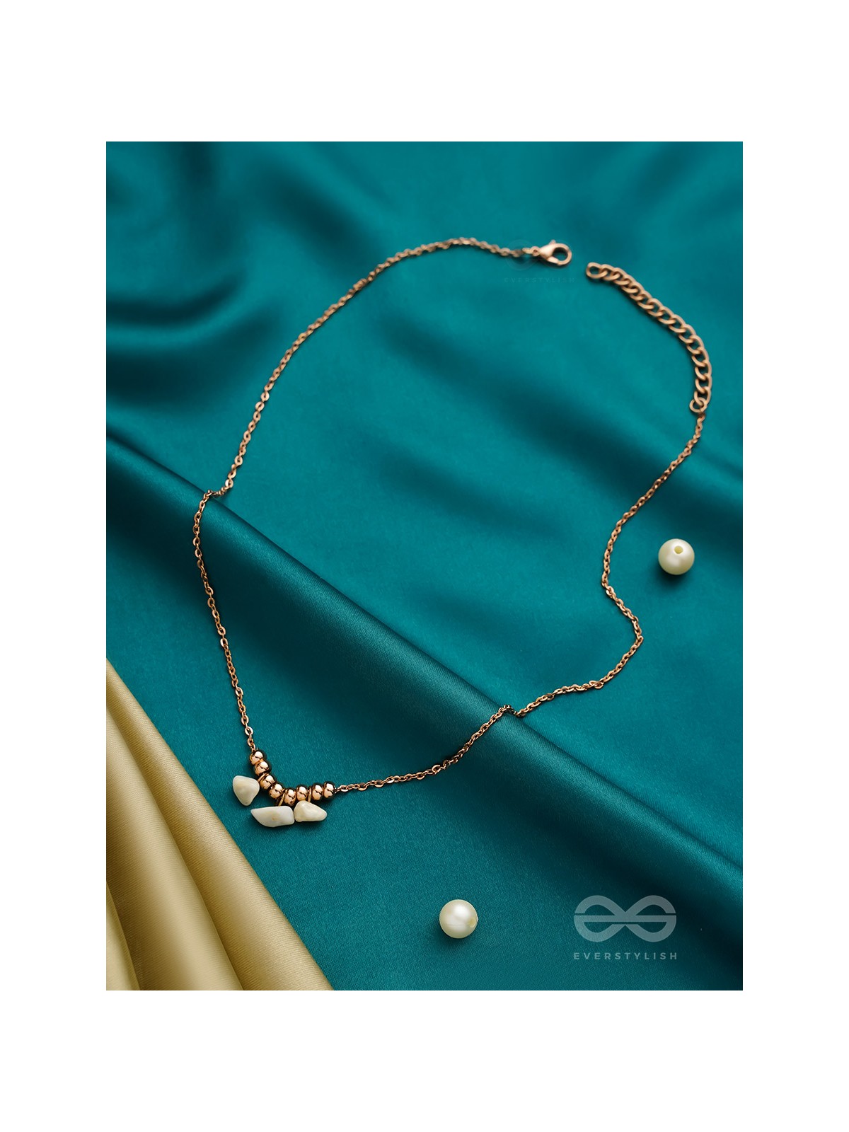Three's Company- Golden Pearl Necklace With Anti-Tarnish Coating