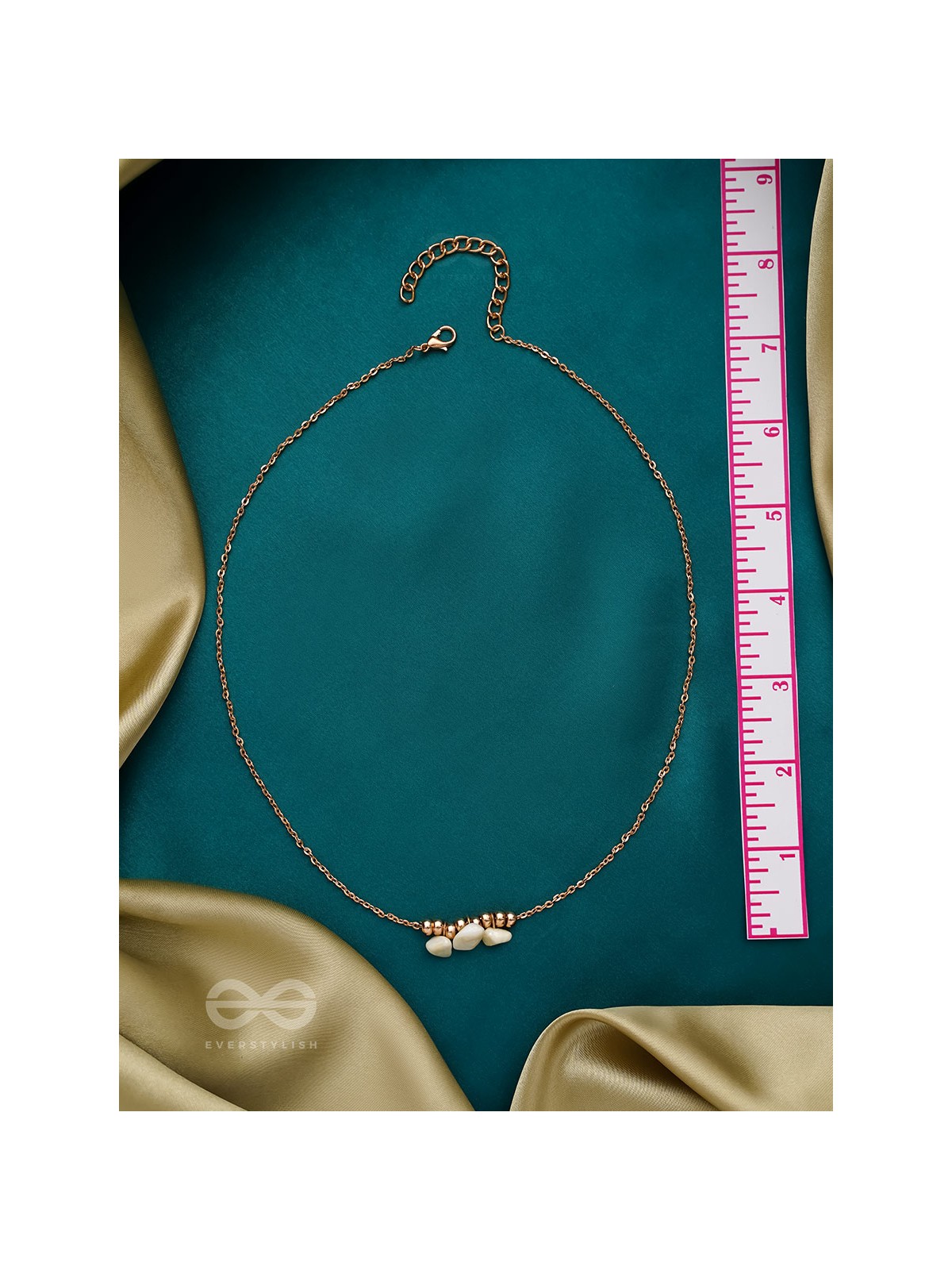 Three's Company- Golden Pearl Necklace With Anti-Tarnish Coating