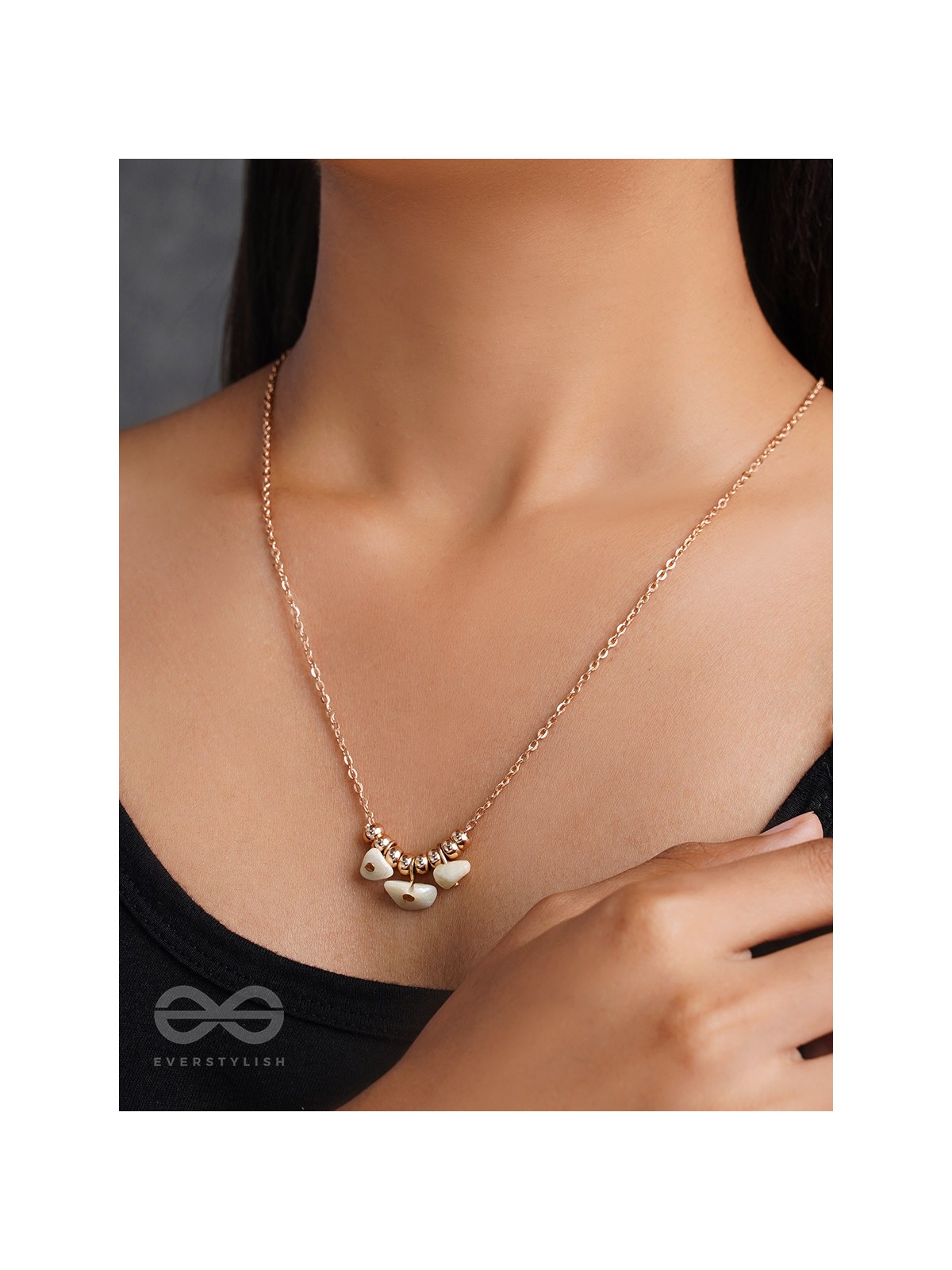 Three's Company- Golden Pearl Necklace With Anti-Tarnish Coating