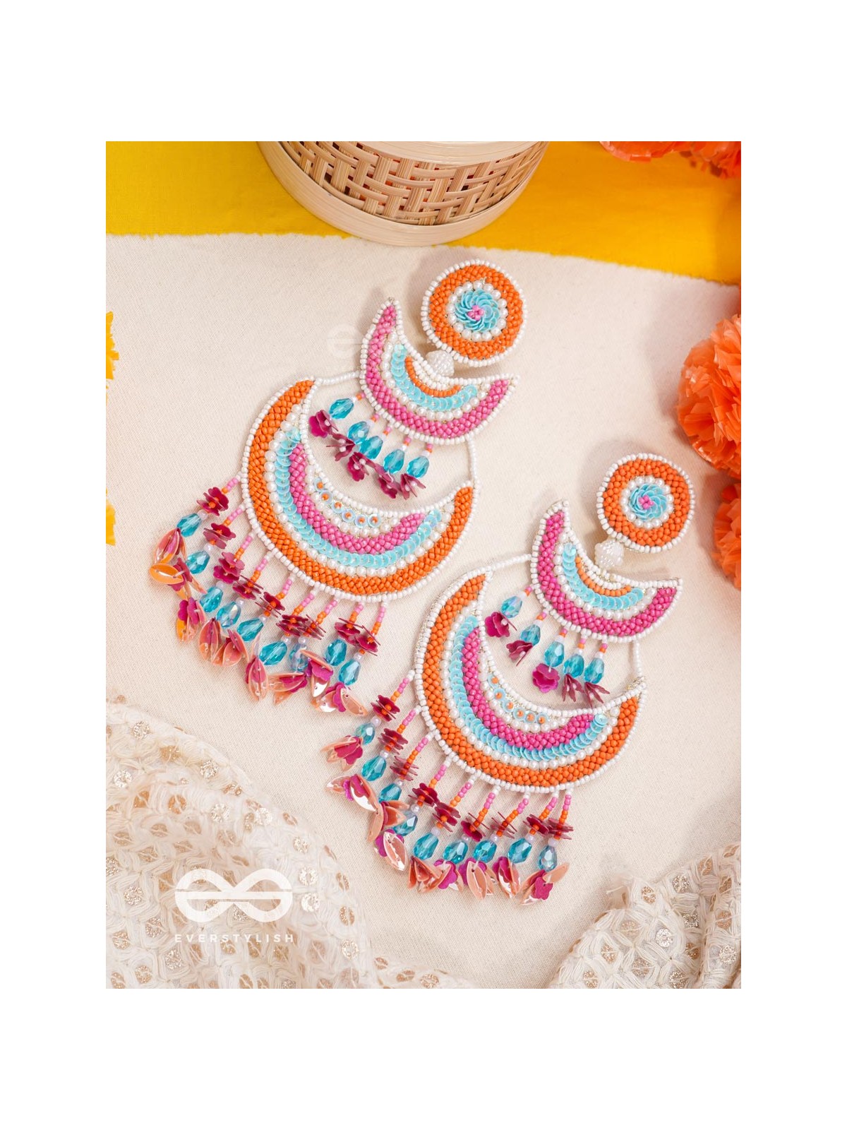 Tricit - The Three-Layered - Beads And Sequins Hand Embroidered Earrings