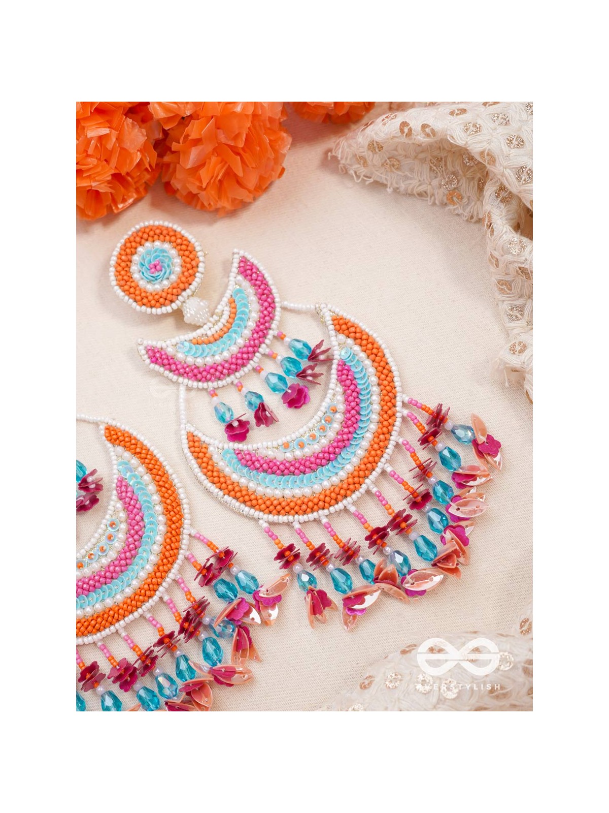 Tricit - The Three-Layered - Beads And Sequins Hand Embroidered Earrings