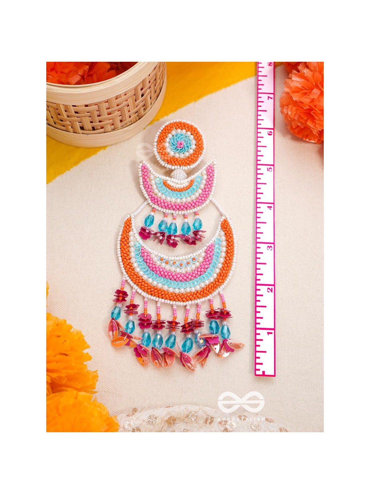 Tricit - The Three-Layered - Beads And Sequins Hand Embroidered Earrings