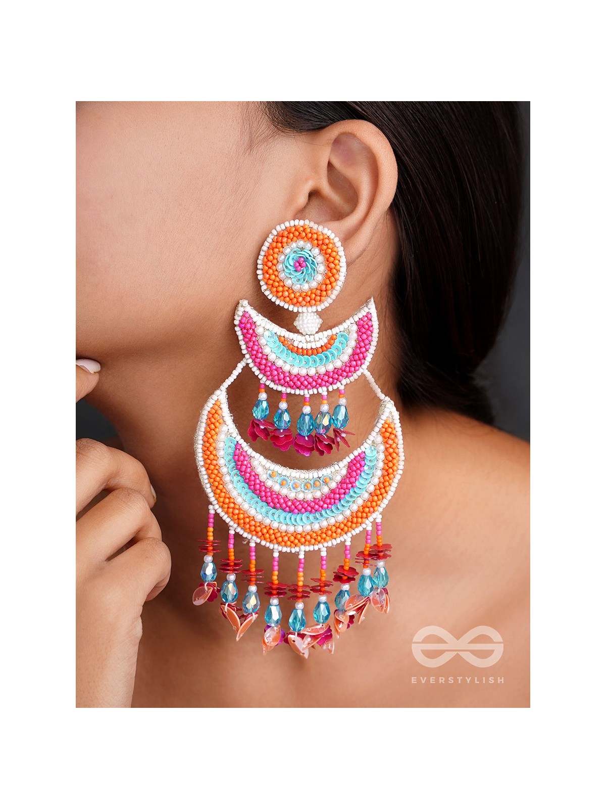 Tricit - The Three-Layered - Beads And Sequins Hand Embroidered Earrings