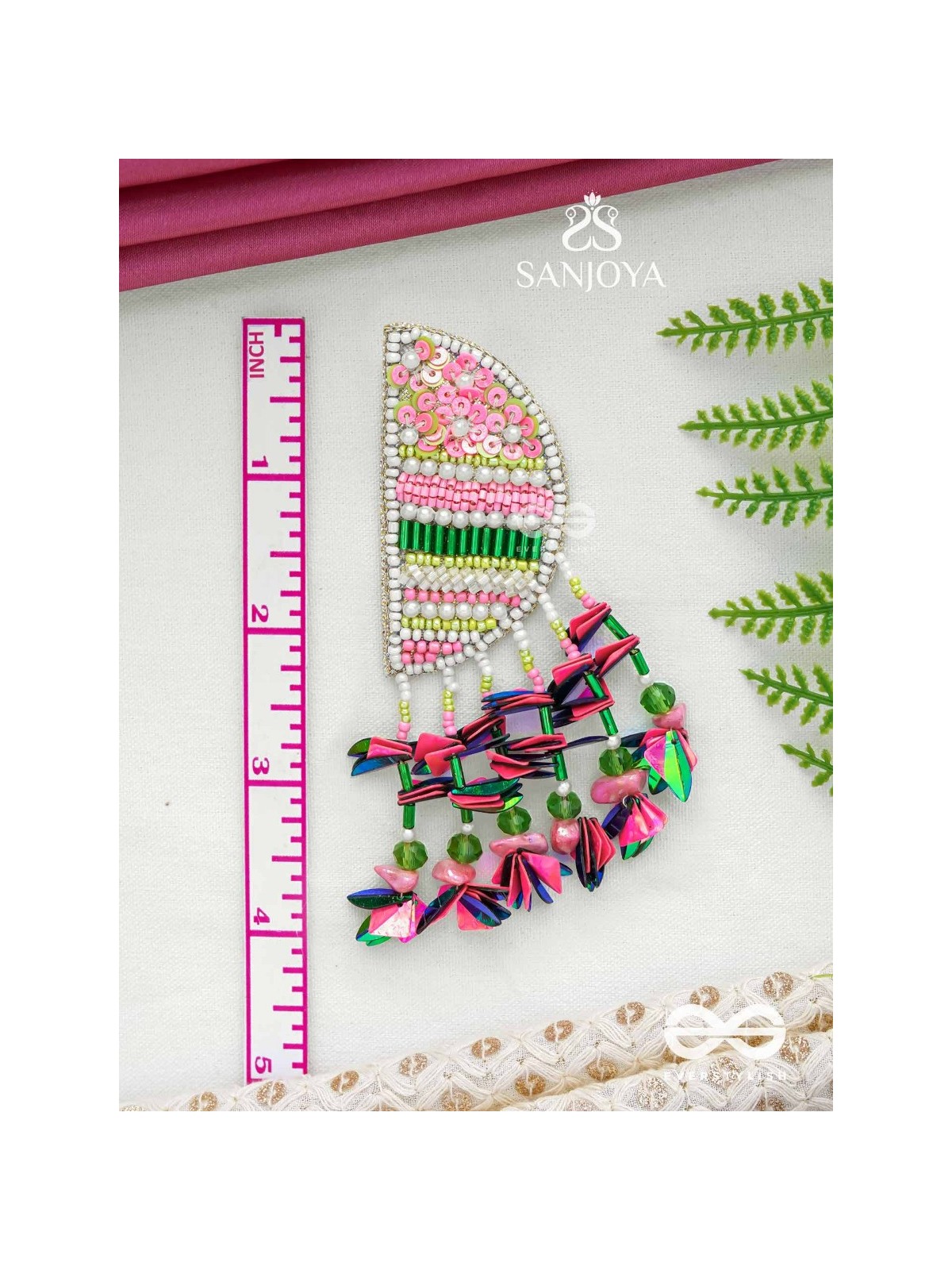 Unmish - The Budding Blossoms - Beads, Cutdana And Sequins Hand Embroidered Earrings