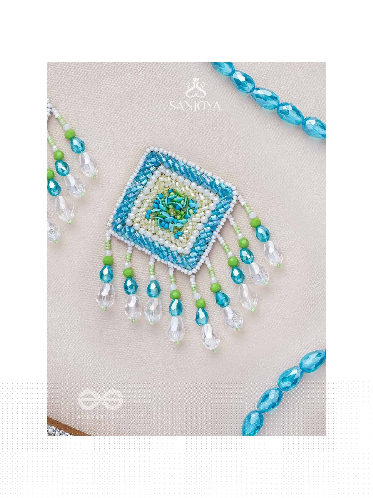 Vimita - The Splendid Square - Beads, Cutdana And Sequins Hand Embroidered Earrings