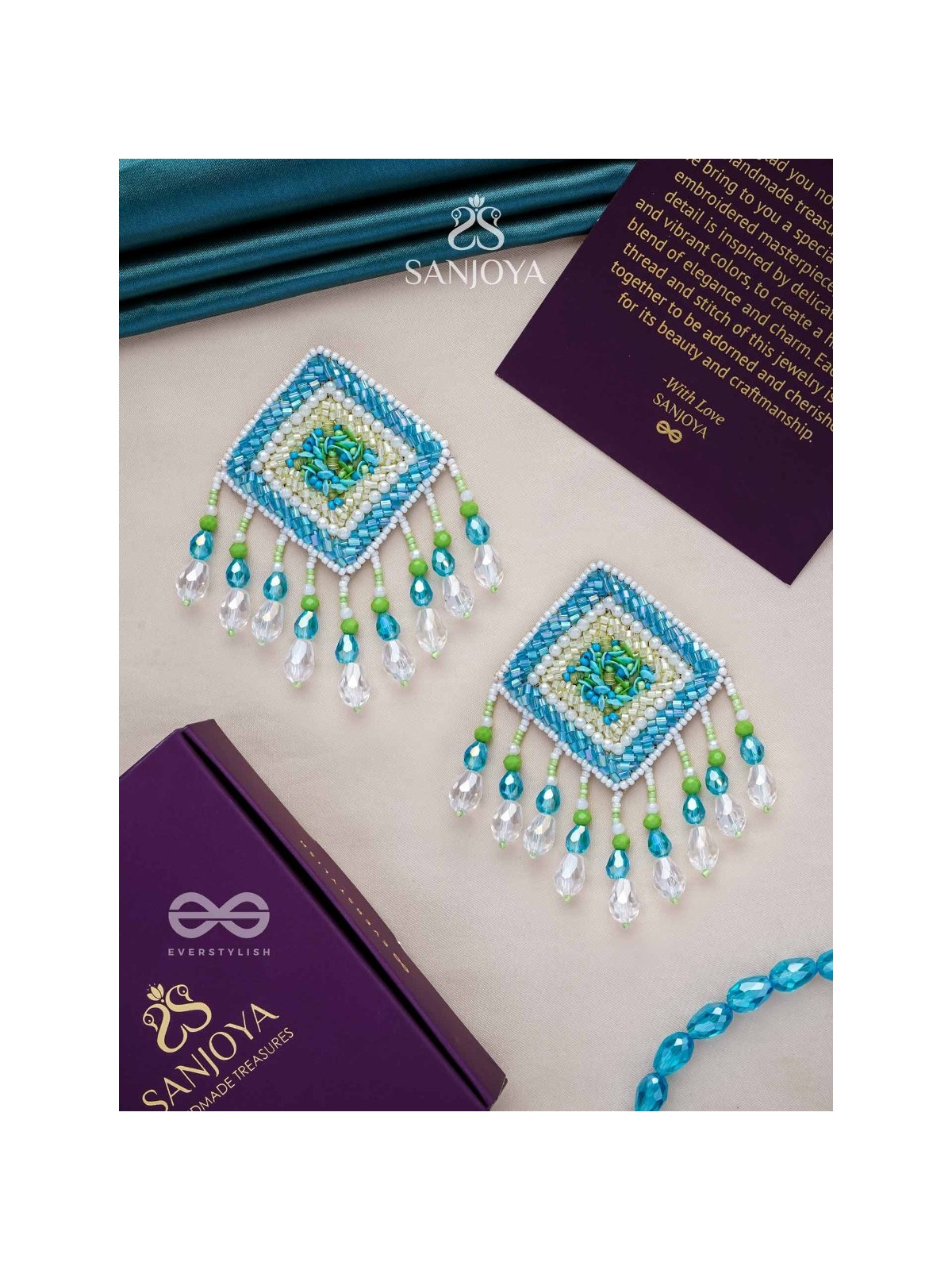Vimita - The Splendid Square - Beads, Cutdana And Sequins Hand Embroidered Earrings