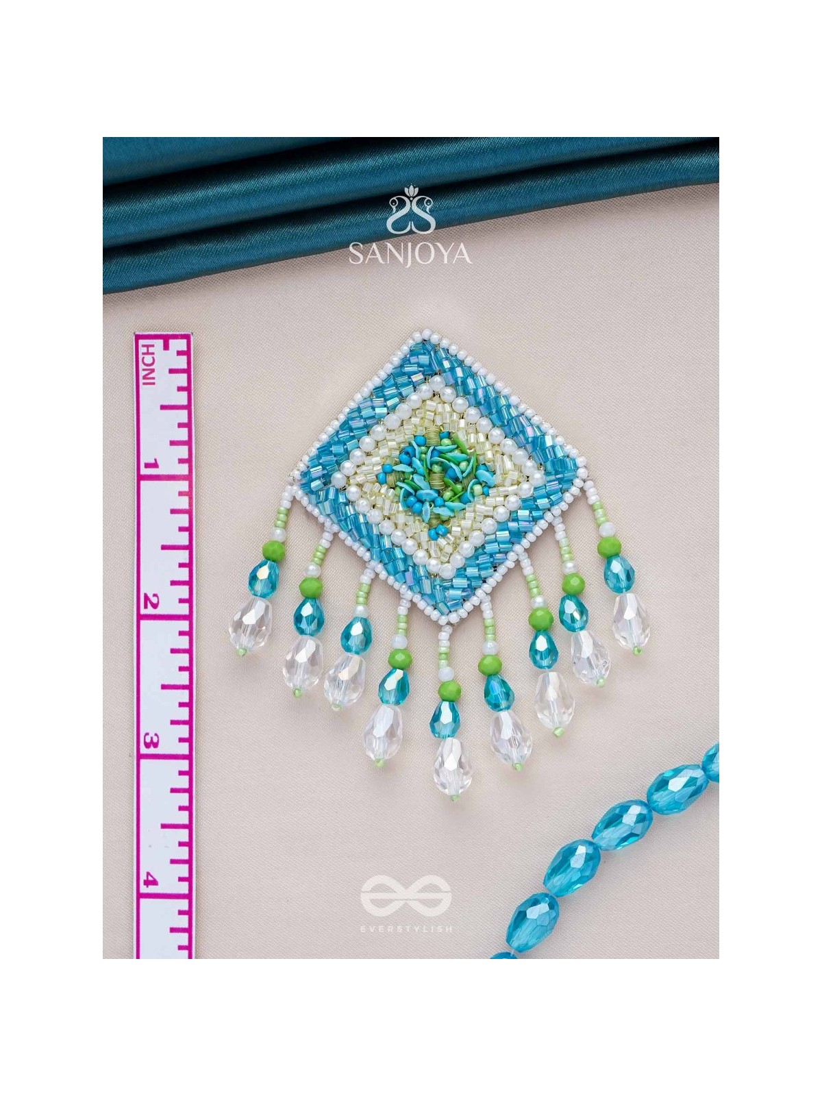 Vimita - The Splendid Square - Beads, Cutdana And Sequins Hand Embroidered Earrings