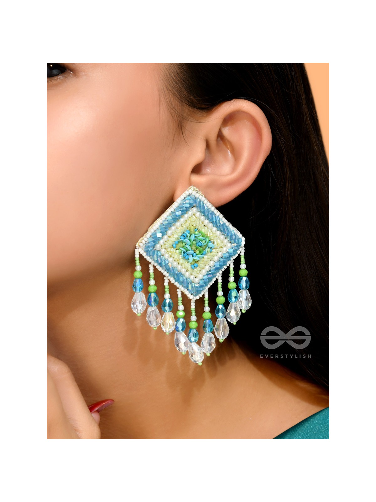 Vimita - The Splendid Square - Beads, Cutdana And Sequins Hand Embroidered Earrings