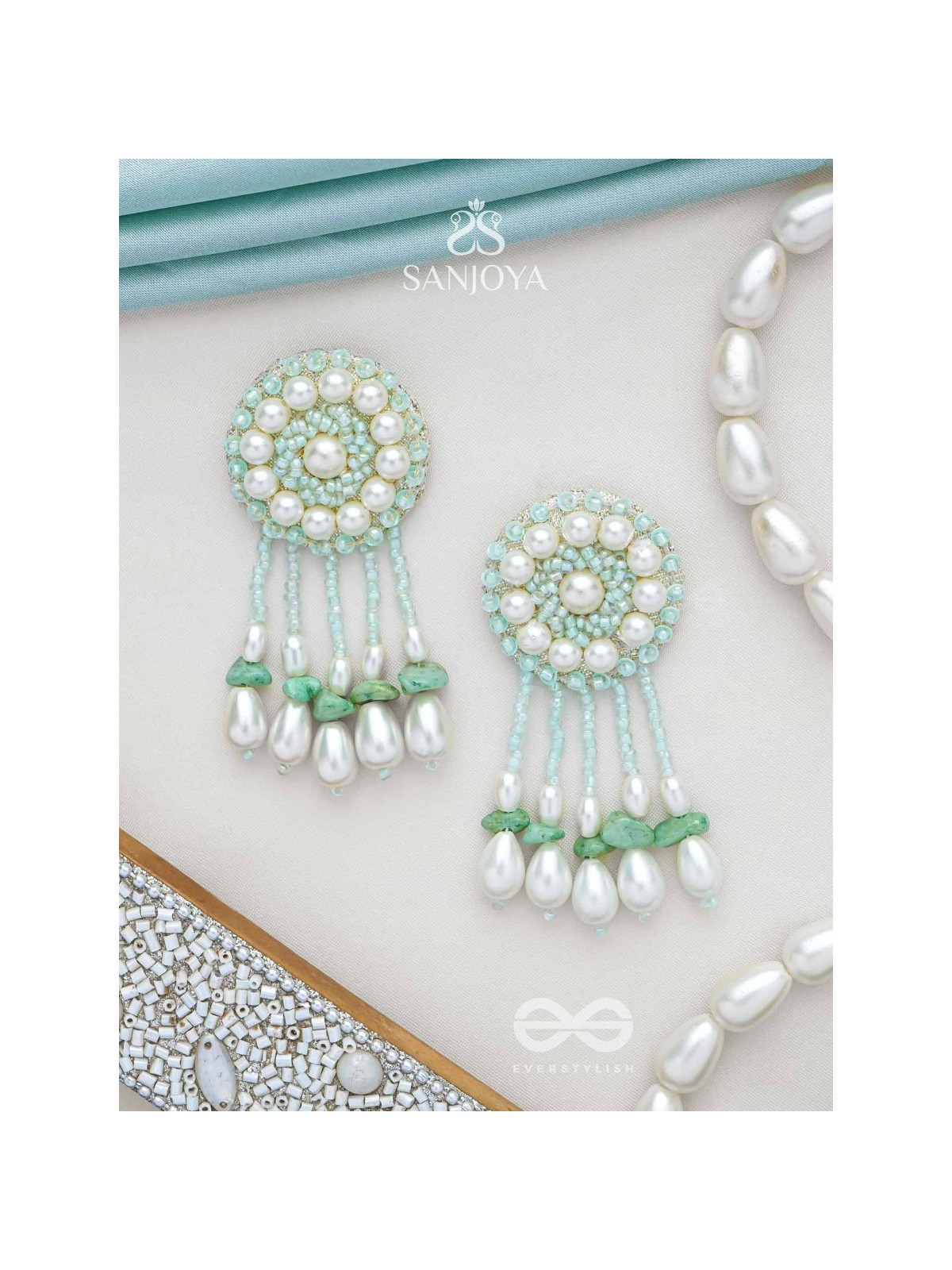 Yavasa- The Green Pasture- Pearls and Stones Embroidered Earrings