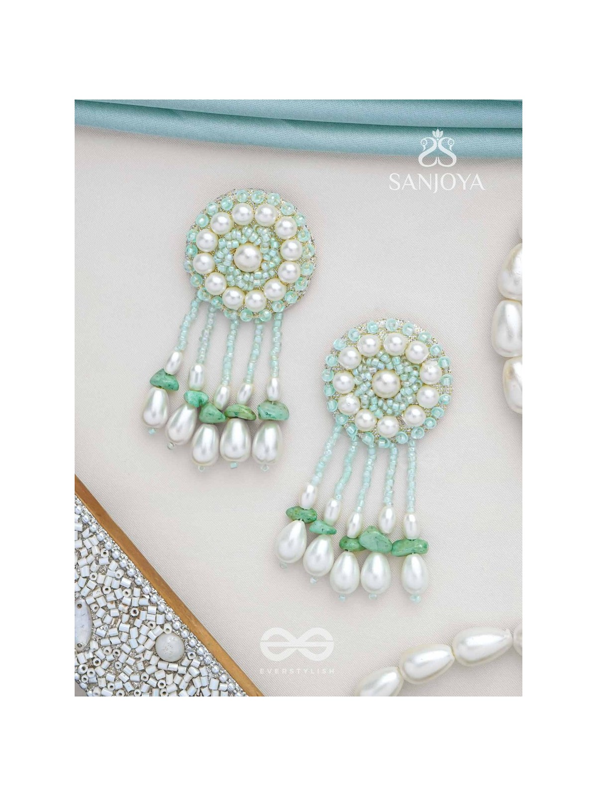 Yavasa- The Green Pasture- Pearls and Stones Embroidered Earrings