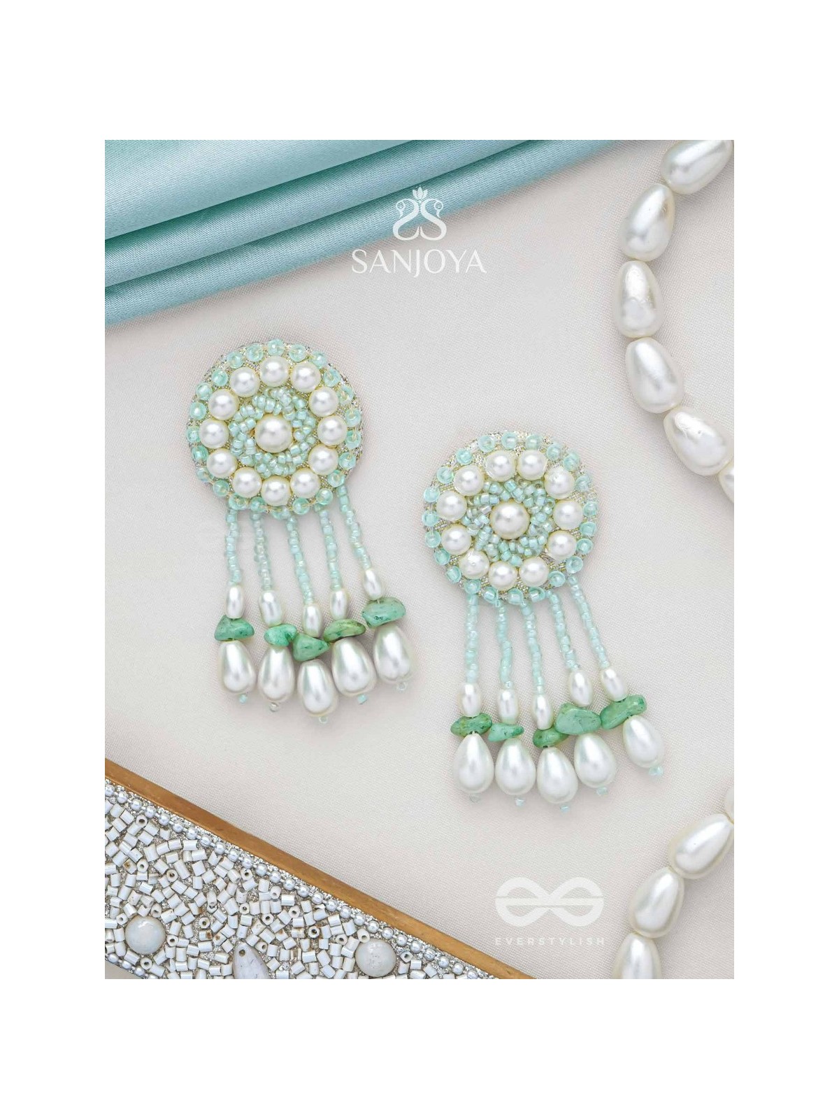 Yavasa- The Green Pasture- Pearls and Stones Embroidered Earrings