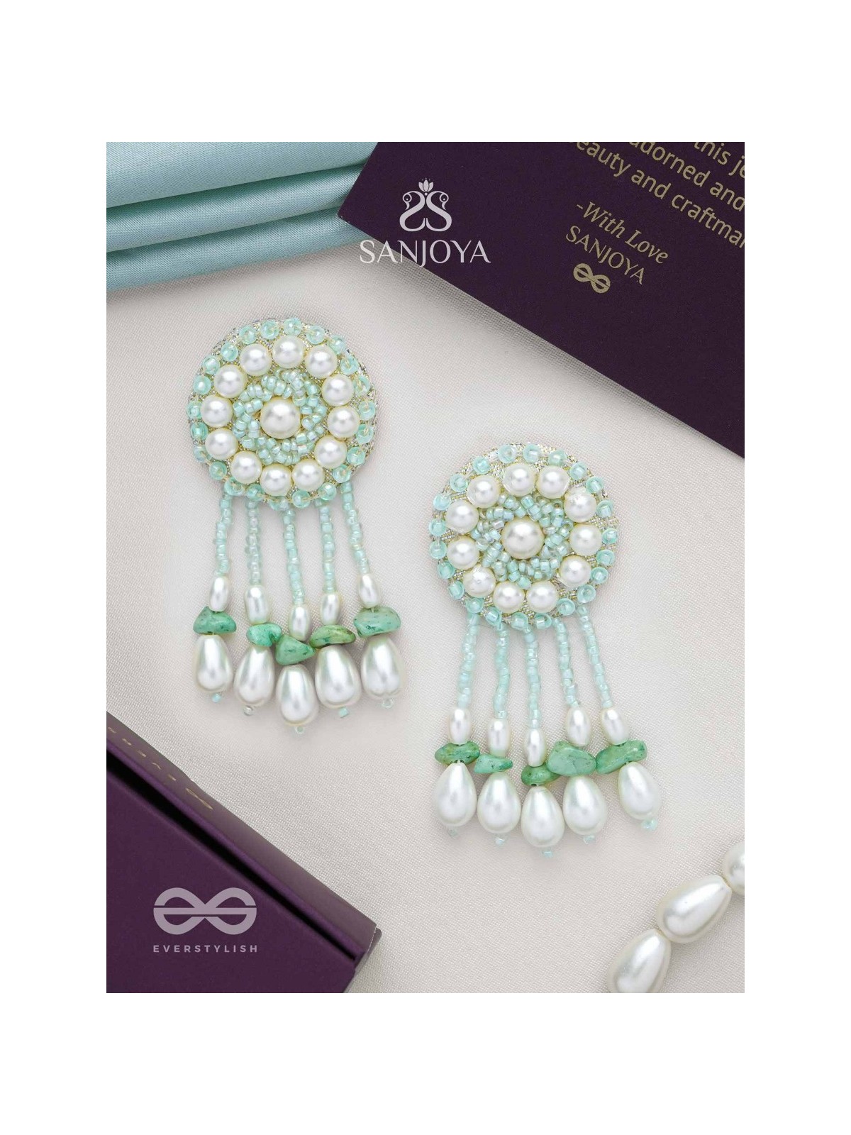 Yavasa- The Green Pasture- Pearls and Stones Embroidered Earrings