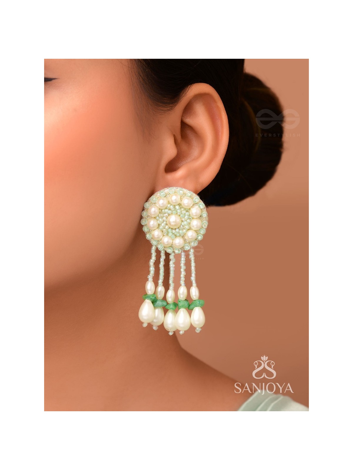 Yavasa- The Green Pasture- Pearls and Stones Embroidered Earrings