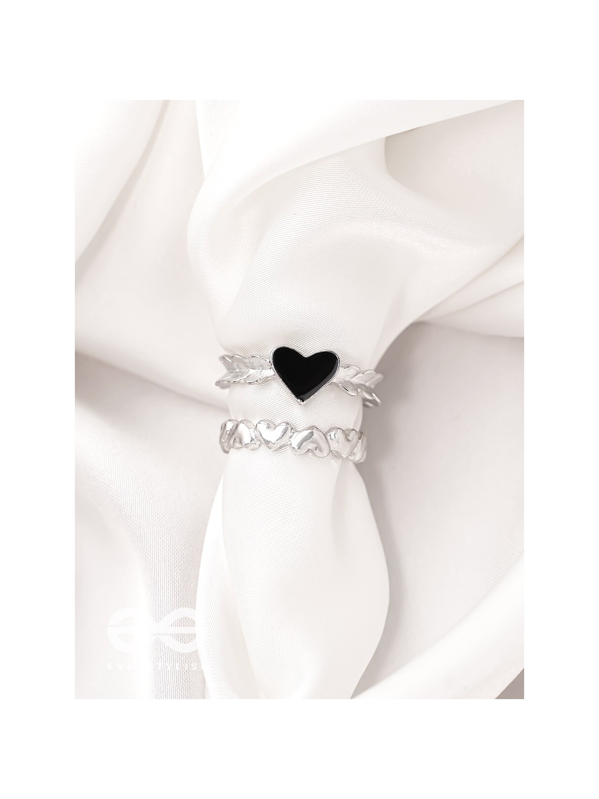 String of Hearts- Set of Two Silver Rings