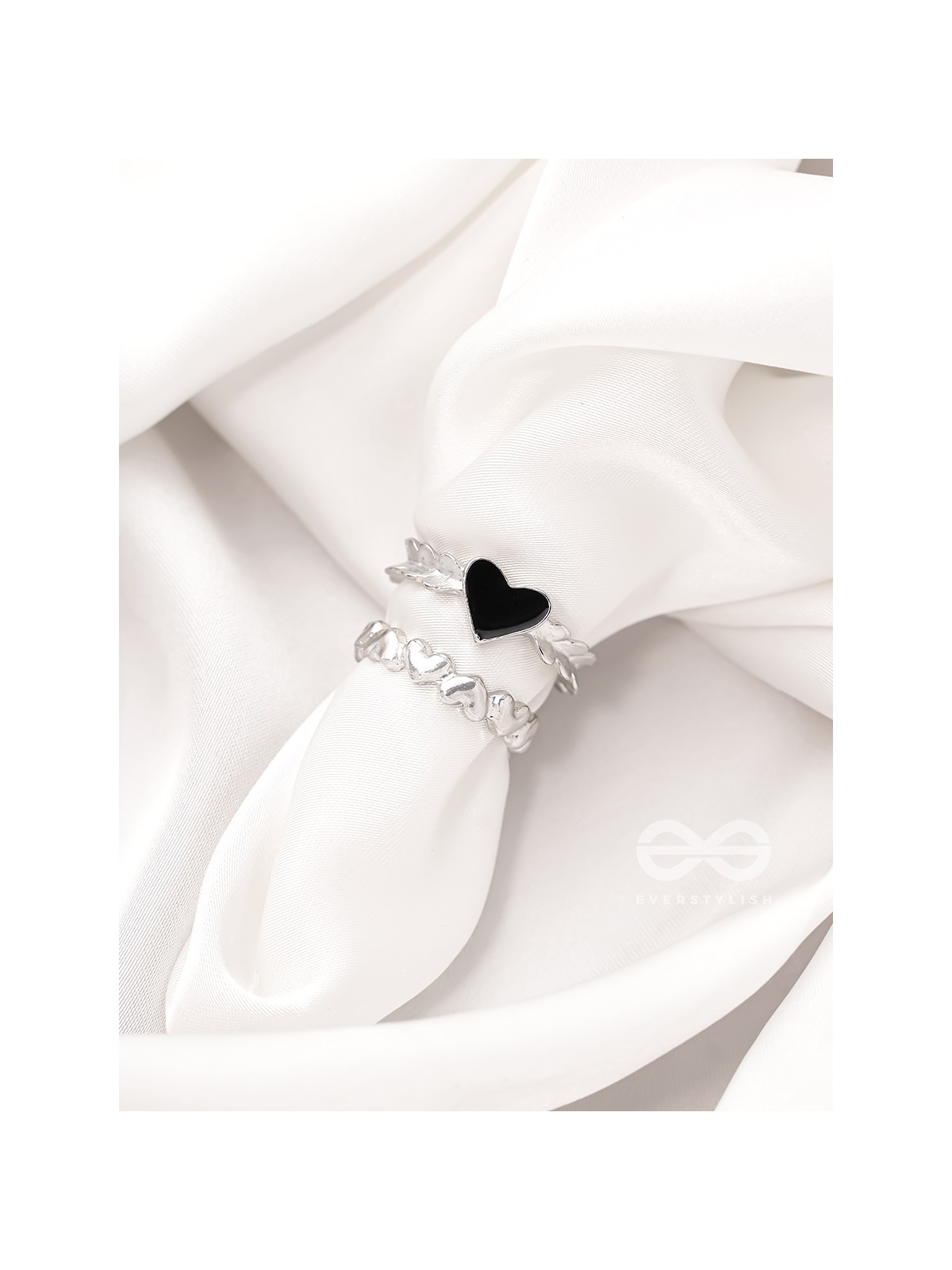 String of Hearts- Set of Two Silver Rings