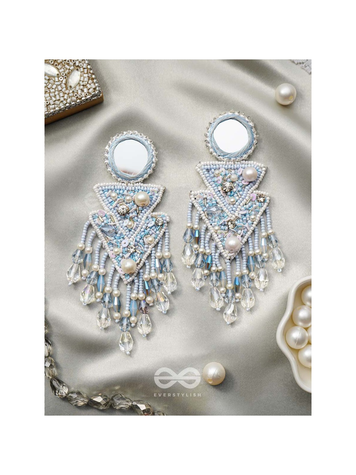 Rasayana- The Elixir Rain- Mirror and Pearls Embroidered Earrings