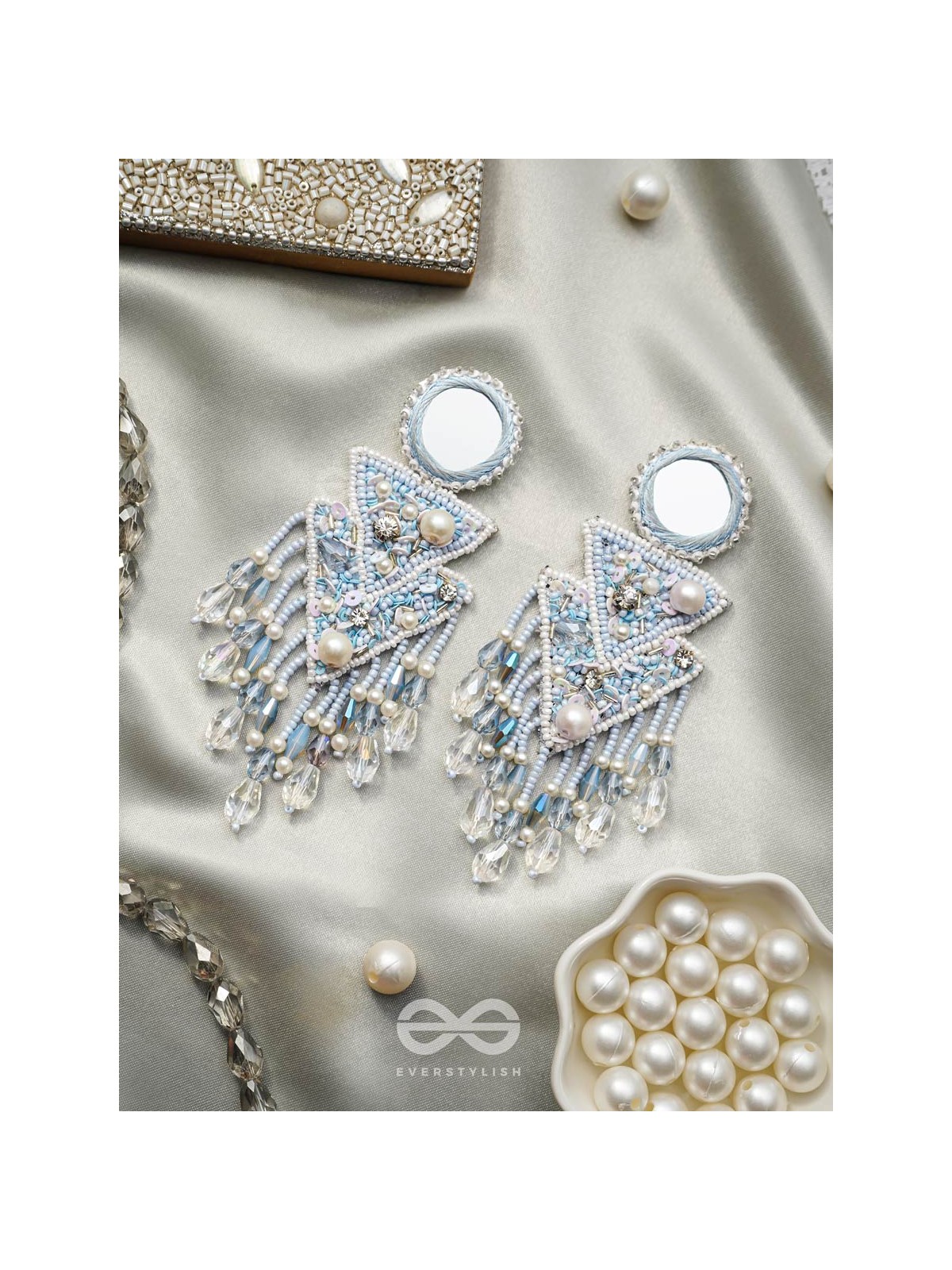 Rasayana- The Elixir Rain- Mirror and Pearls Embroidered Earrings