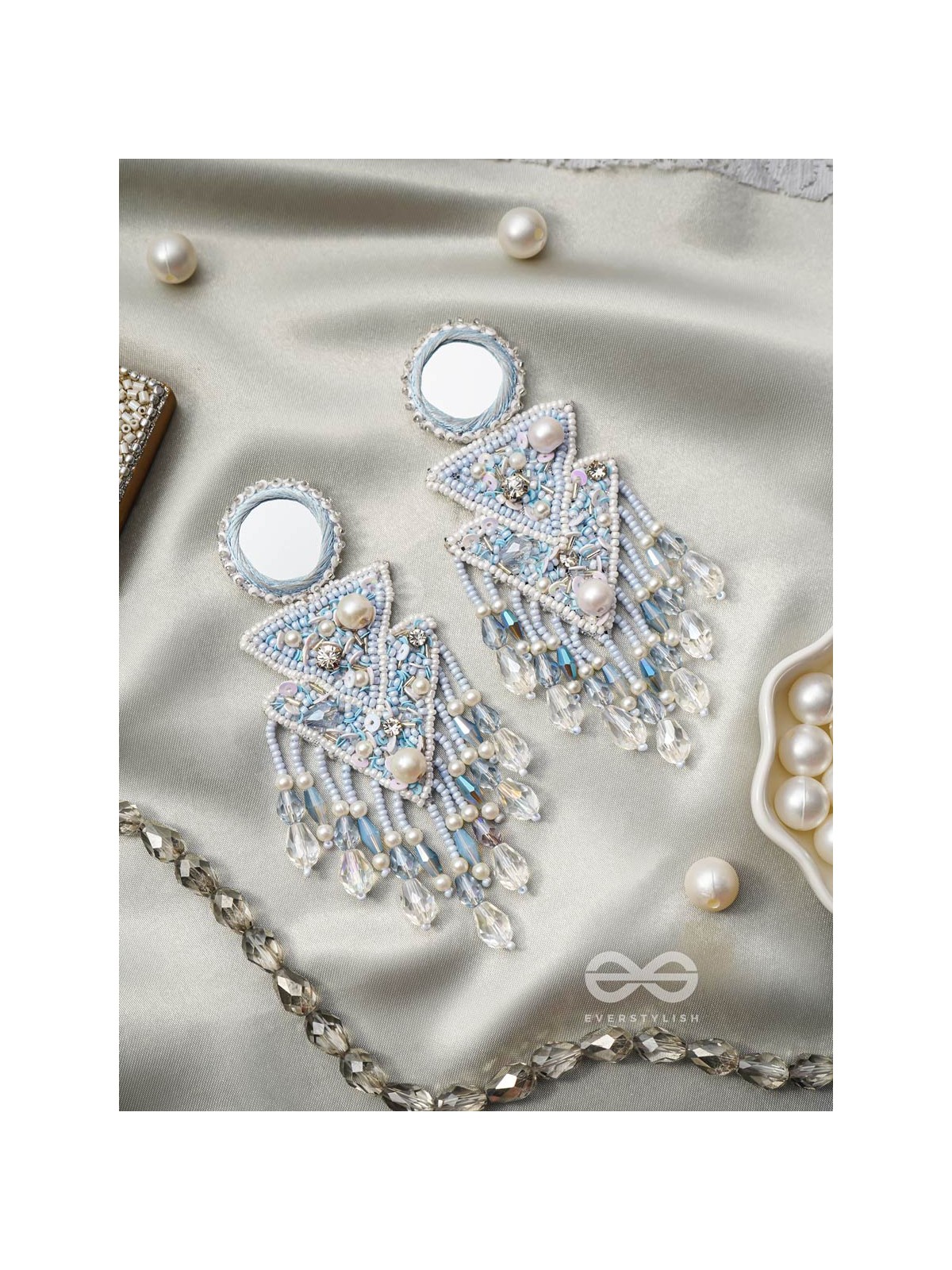 Rasayana- The Elixir Rain- Mirror and Pearls Embroidered Earrings