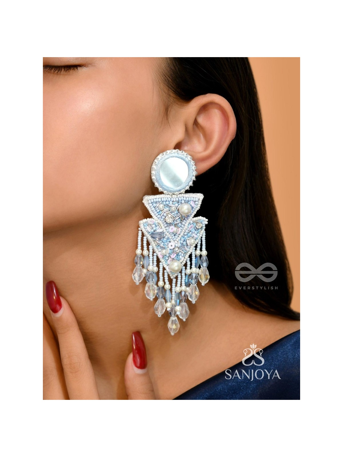 Rasayana- The Elixir Rain- Mirror and Pearls Embroidered Earrings