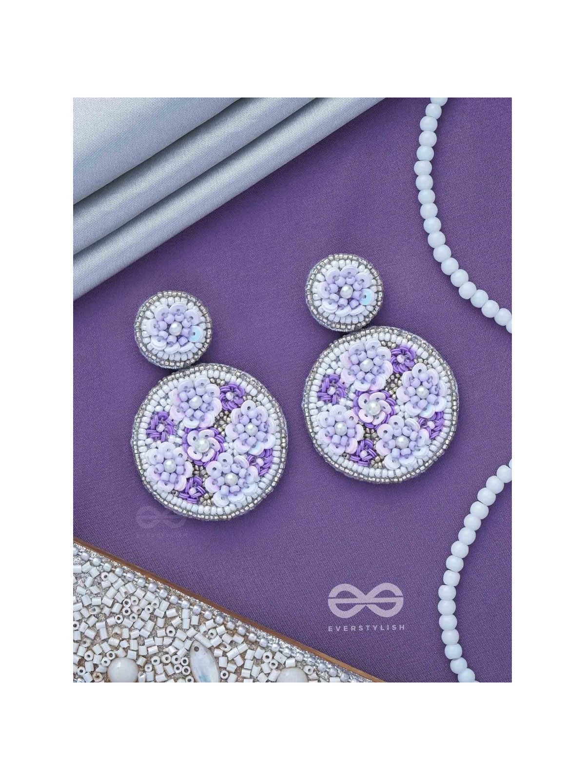 Nimrukti - The Purple Dusk - Beads And Sequins Hand Embroidered Earrings