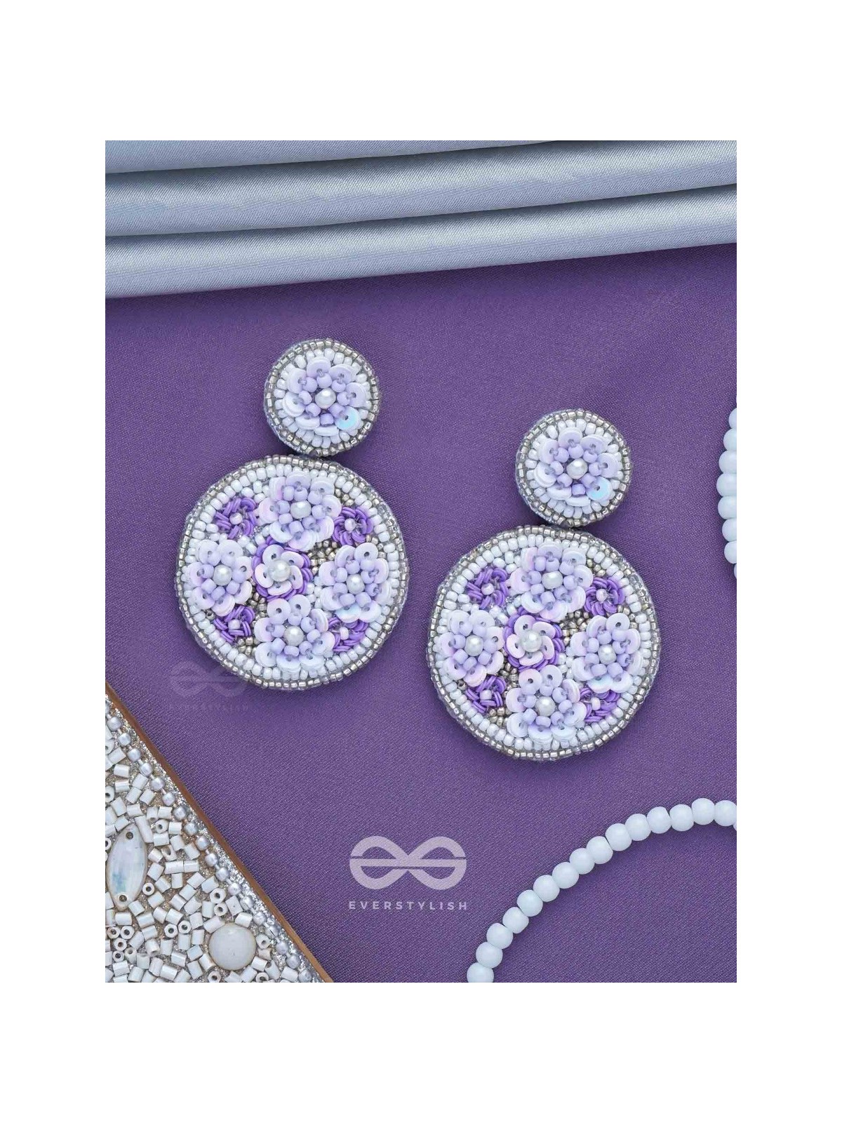 Nimrukti - The Purple Dusk - Beads And Sequins Hand Embroidered Earrings