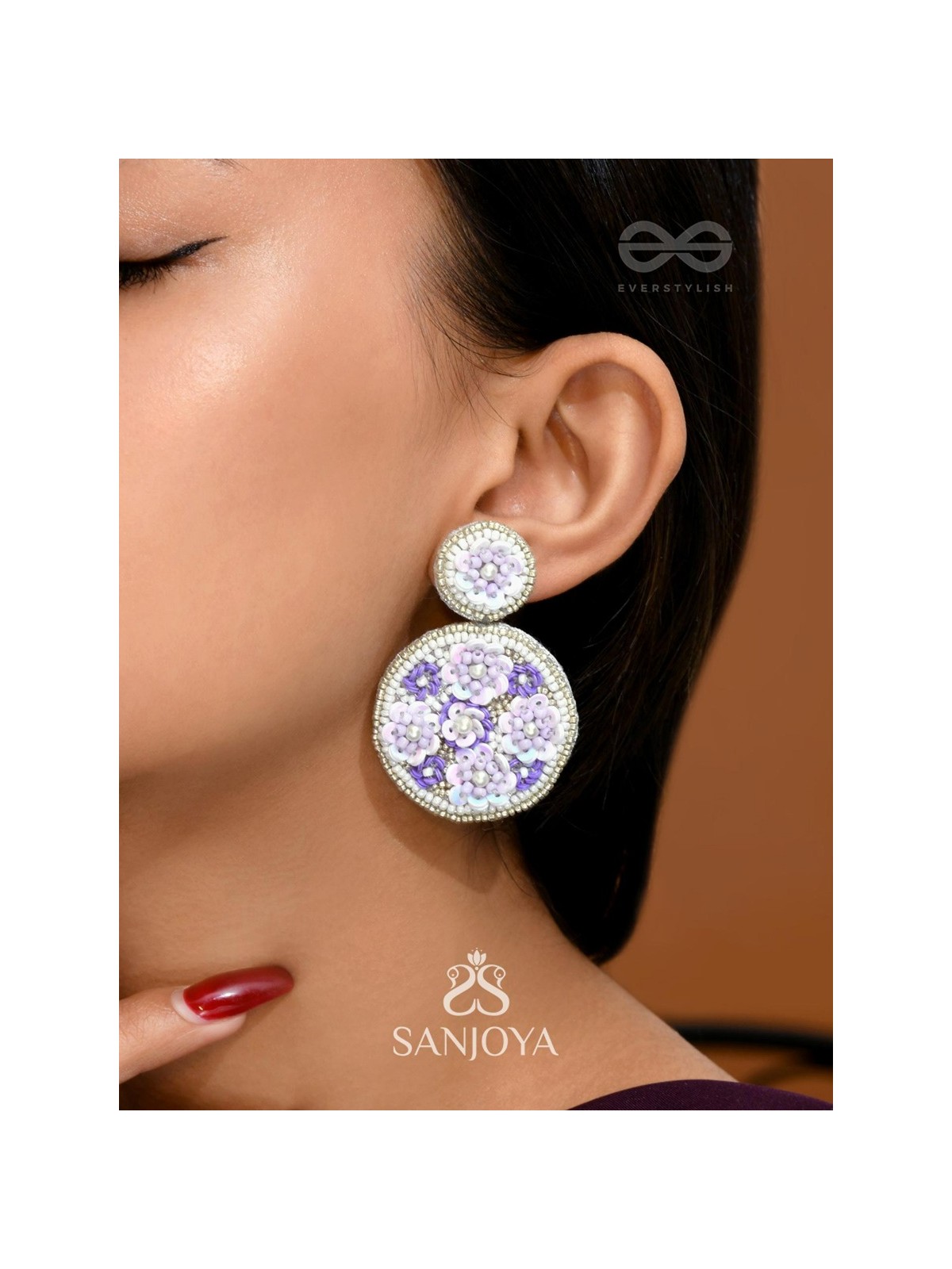 Nimrukti - The Purple Dusk - Beads And Sequins Hand Embroidered Earrings