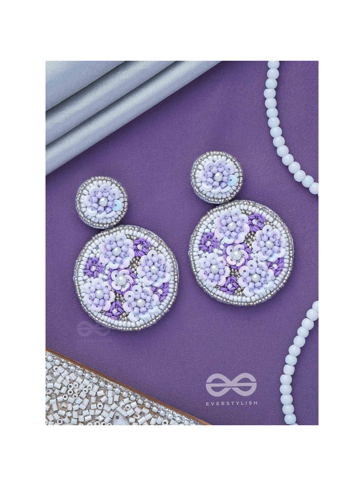 Nimrukti - The Purple Dusk - Beads And Sequins Hand Embroidered Earrings