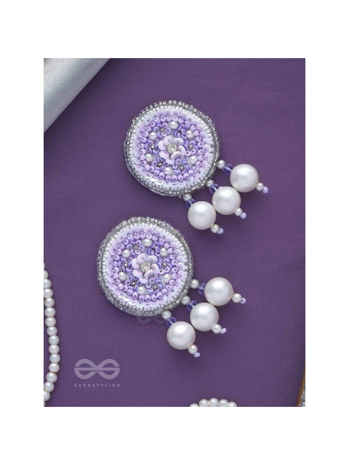 Dhumala - The Purple Smoke - Beads ,Pearls And Sequins Hand Embroidered Earrings