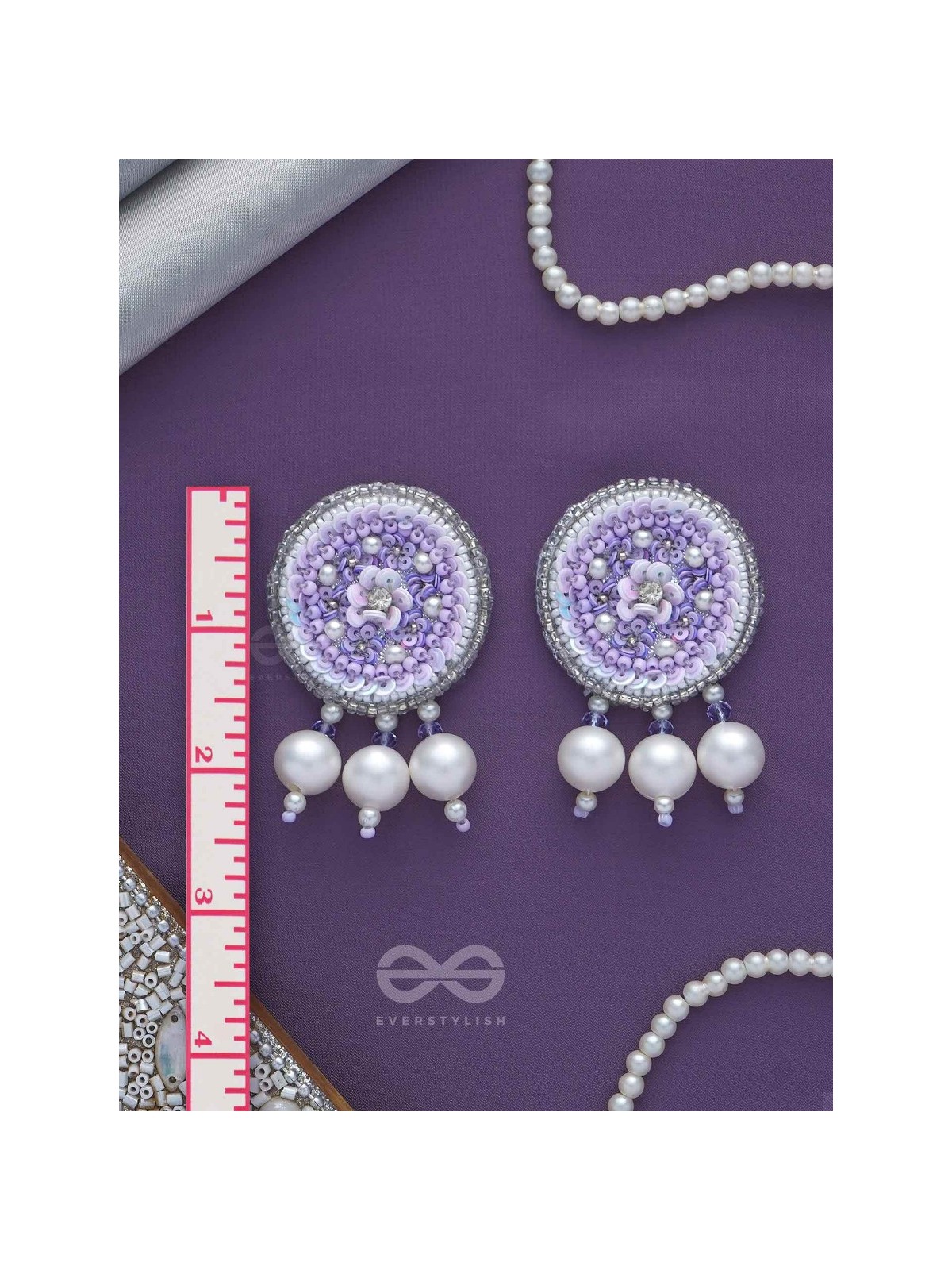 Dhumala - The Purple Smoke - Beads ,Pearls And Sequins Hand Embroidered Earrings