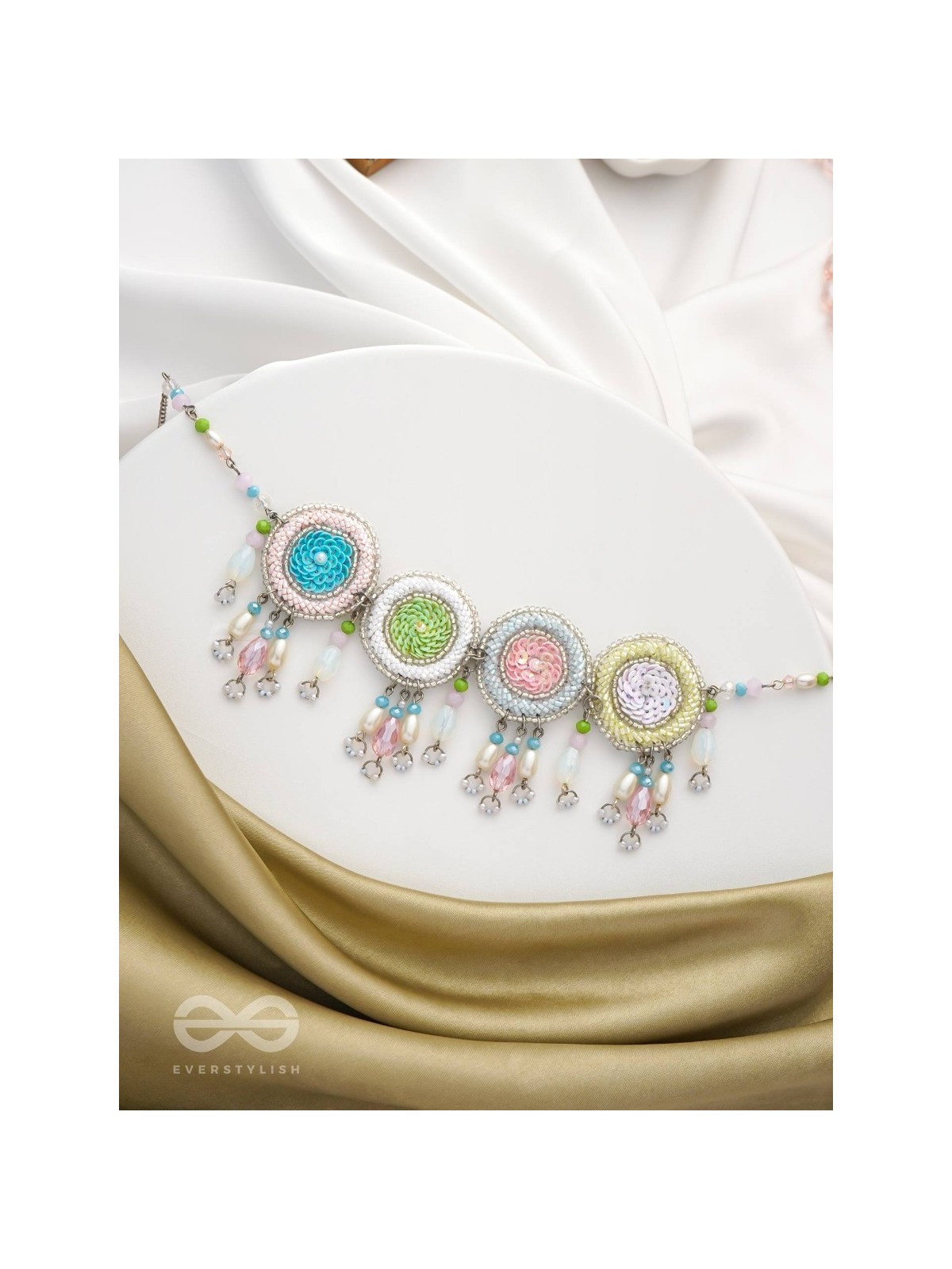 Dhyatva - The Colorful Reflections - Sequins, Glass Drops And Cutdana Hand Embroidered Choker Neckpiece