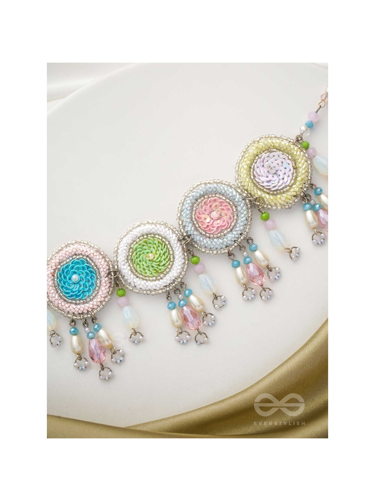 Dhyatva - The Colorful Reflections - Sequins, Glass Drops And Cutdana Hand Embroidered Choker Neckpiece