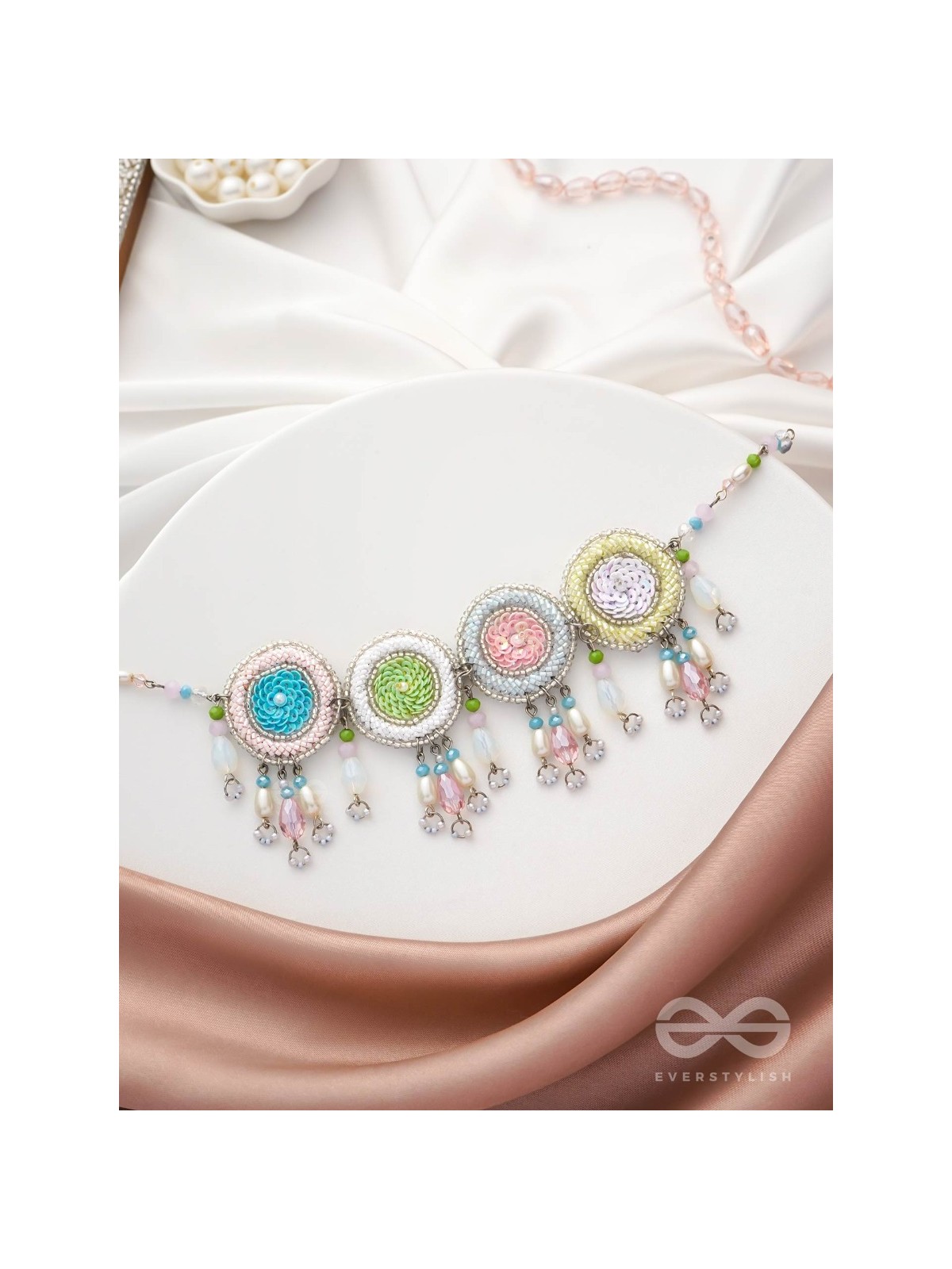 Dhyatva - The Colorful Reflections - Sequins, Glass Drops And Cutdana Hand Embroidered Choker Neckpiece